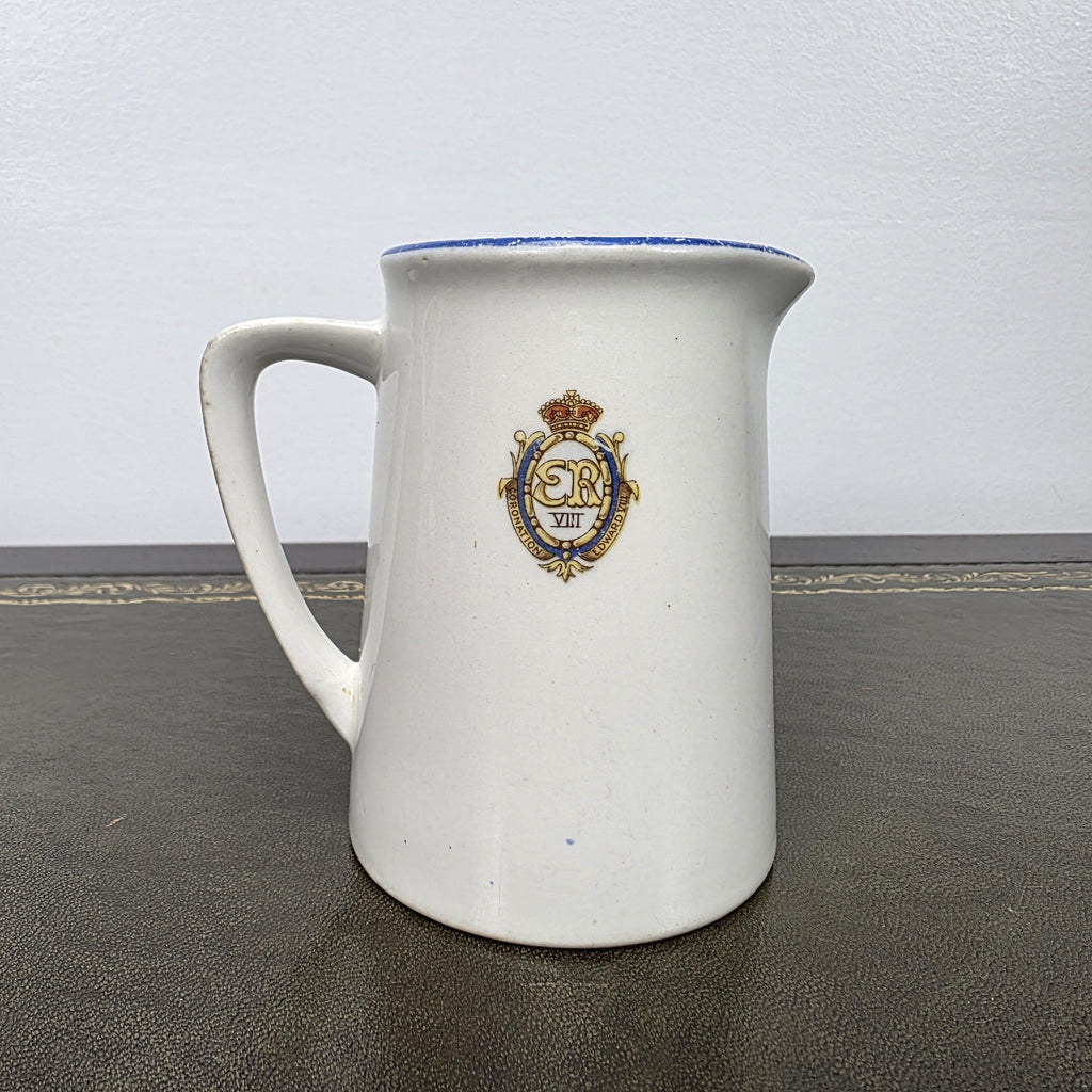 Antique Coronation Jug Ceramic Pitcher John Haddock Sons Royal Vitreous England 1937 Collectible Decor
