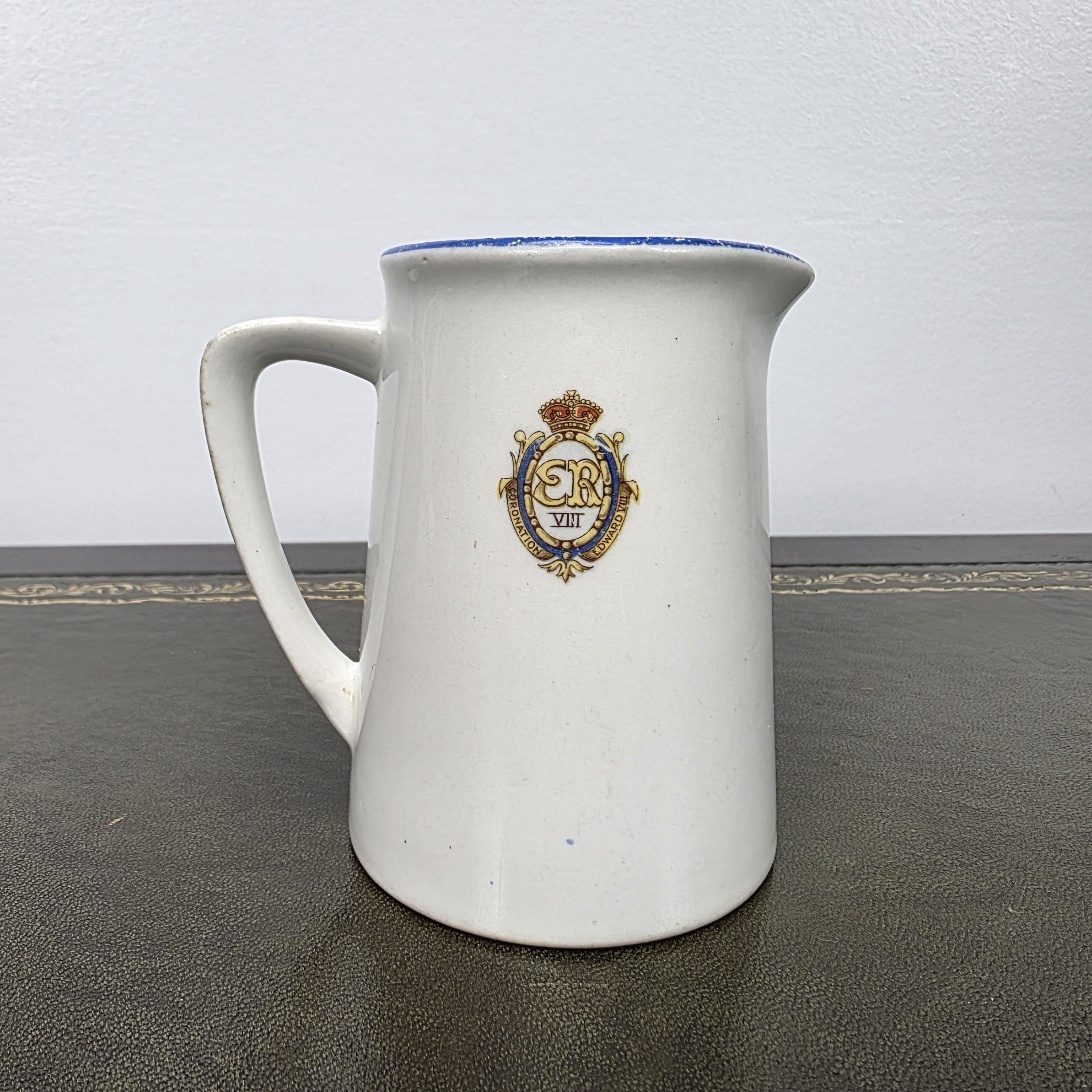 Antique Coronation Jug Ceramic Pitcher John Haddock Sons Royal Vitreous England 1937 Collectible Decor