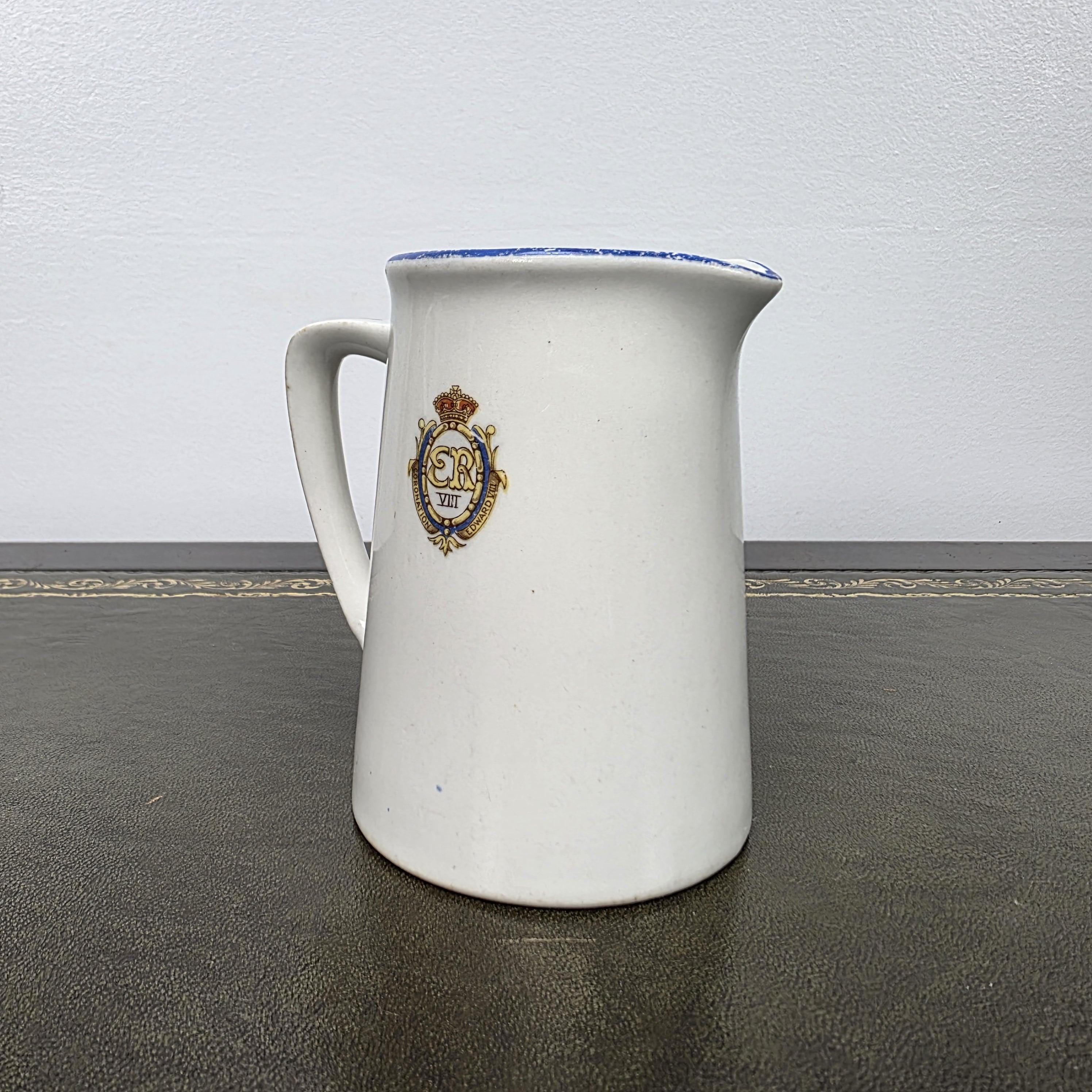 Antique Coronation Jug Ceramic Pitcher John Haddock Sons Royal Vitreous England 1937 Collectible Decor