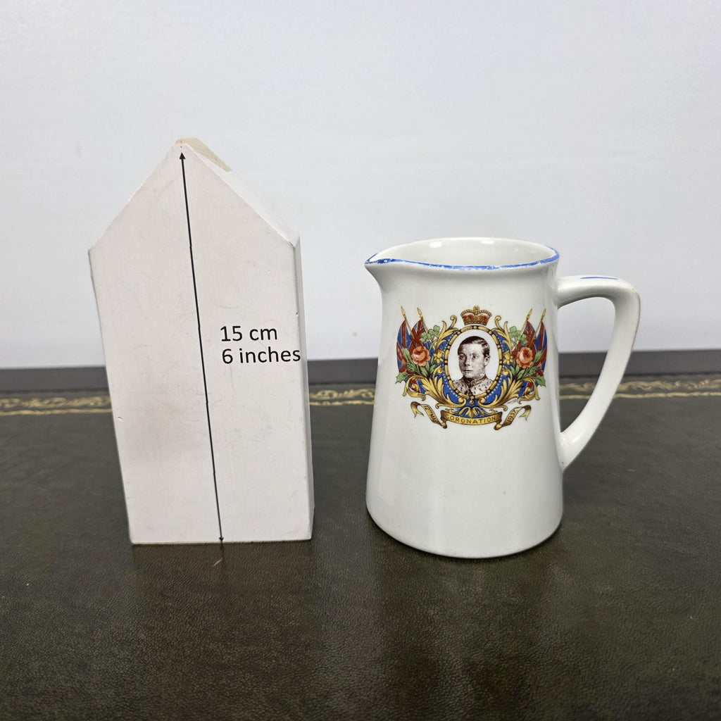 Antique Coronation Jug Ceramic Pitcher John Haddock Sons Royal Vitreous England 1937 Collectible Decor