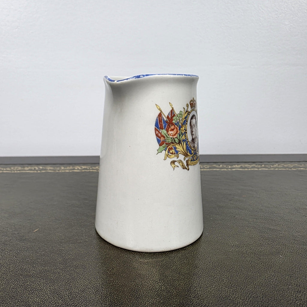 Antique Coronation Jug Ceramic Pitcher John Haddock Sons Royal Vitreous England 1937 Collectible Decor