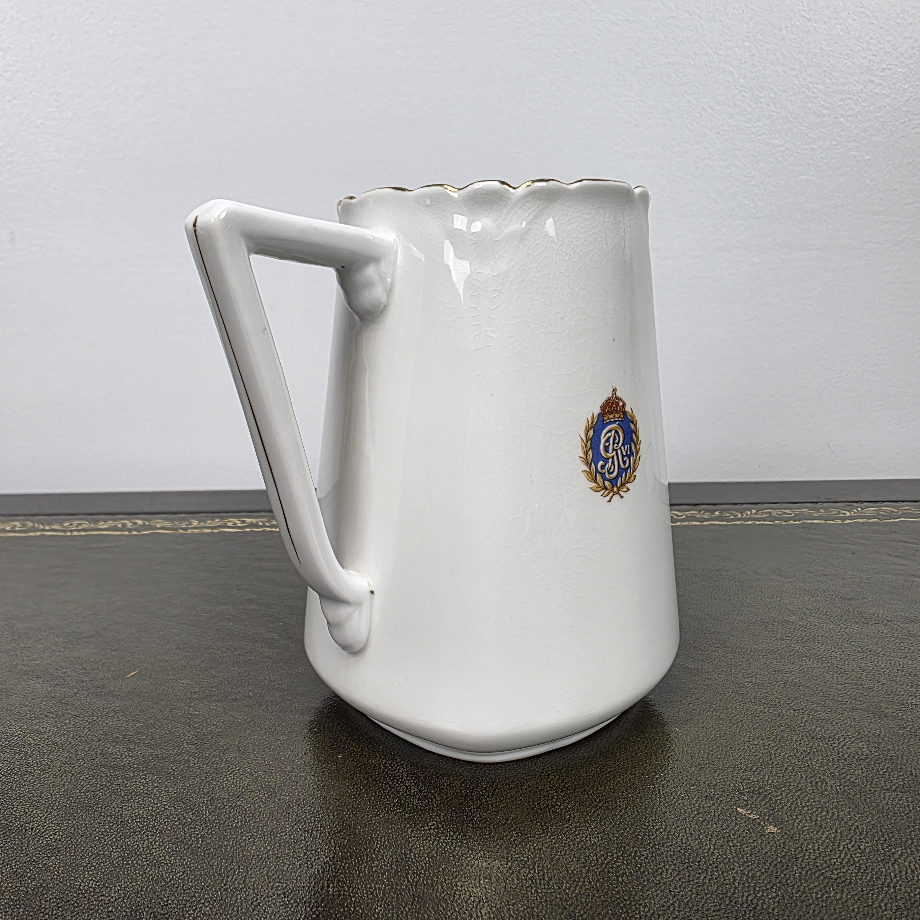 Antique Coronation Jug Ceramic Pitcher CWS Windsor China King George VI England 1937 Collectible
