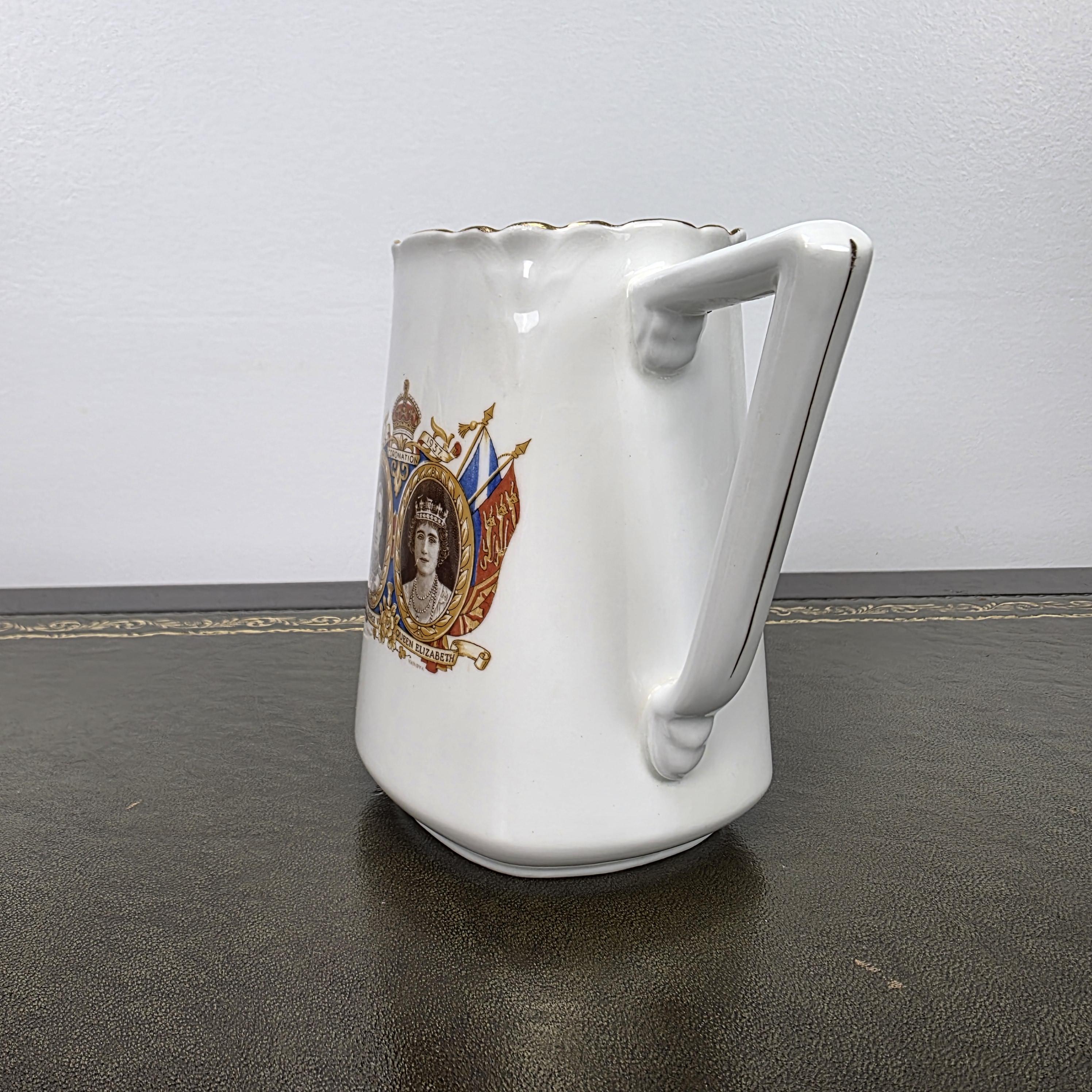 Antique Coronation Jug Ceramic Pitcher CWS Windsor China King George VI England 1937 Collectible
