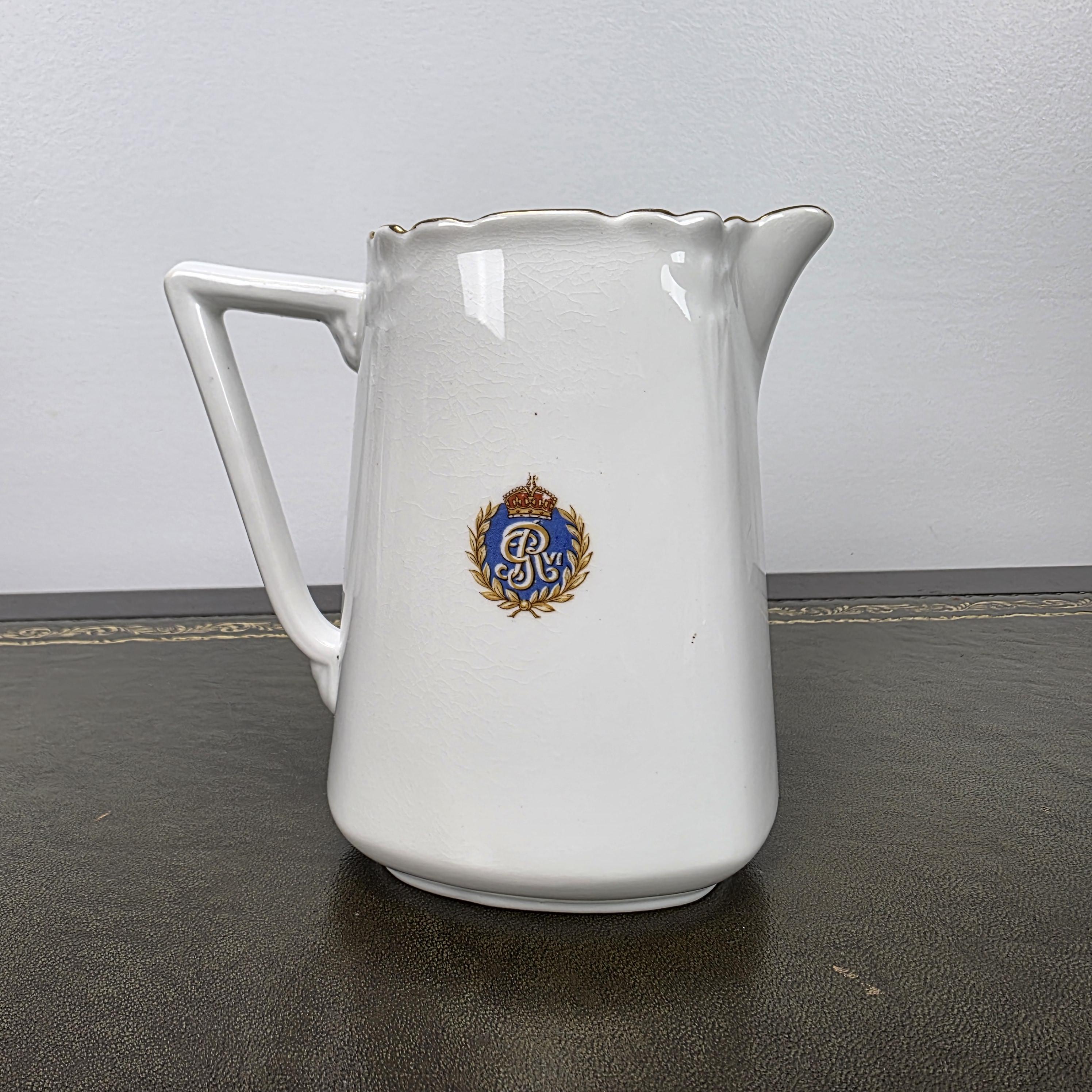 Antique Coronation Jug Ceramic Pitcher CWS Windsor China King George VI England 1937 Collectible