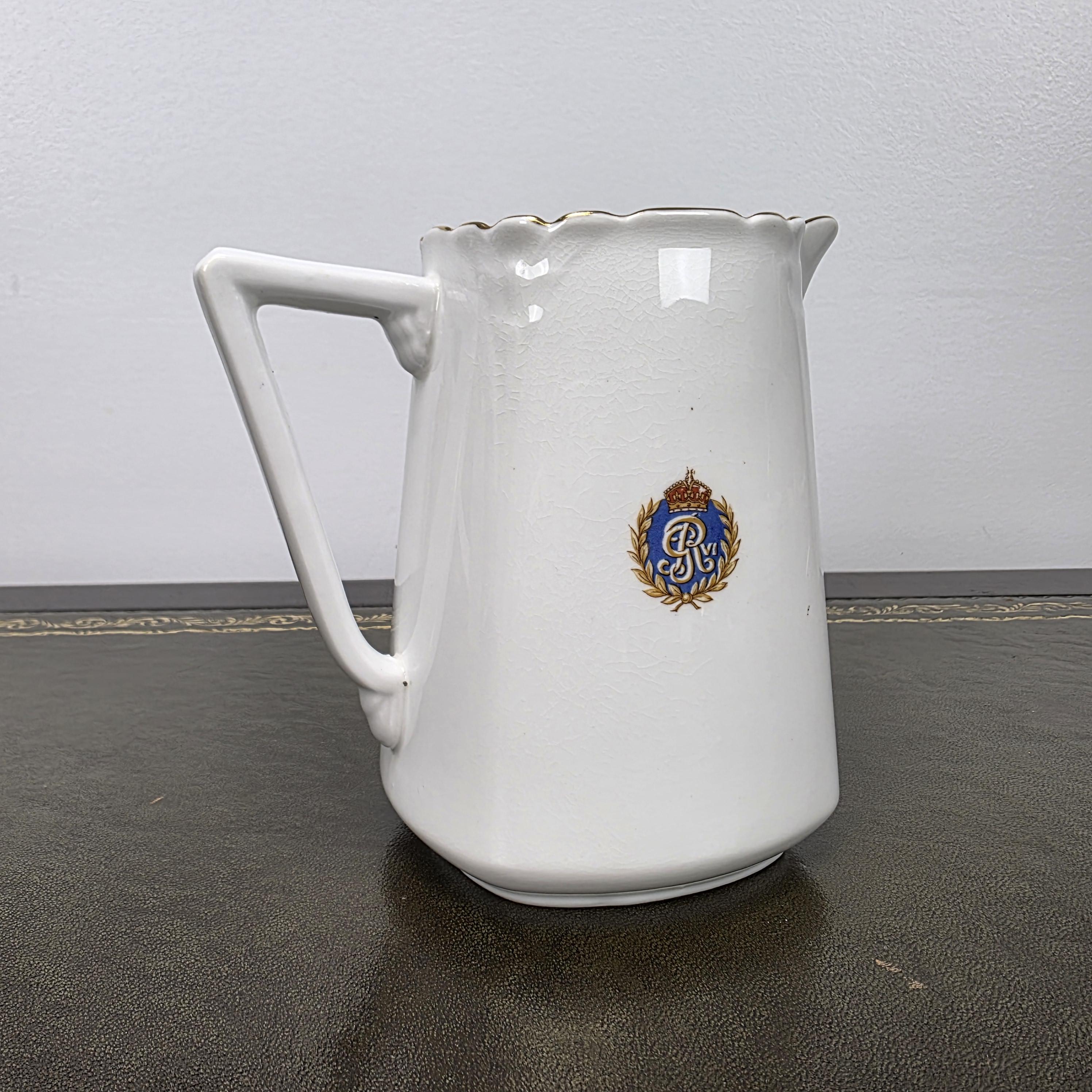 Antique Coronation Jug Ceramic Pitcher CWS Windsor China King George VI England 1937 Collectible