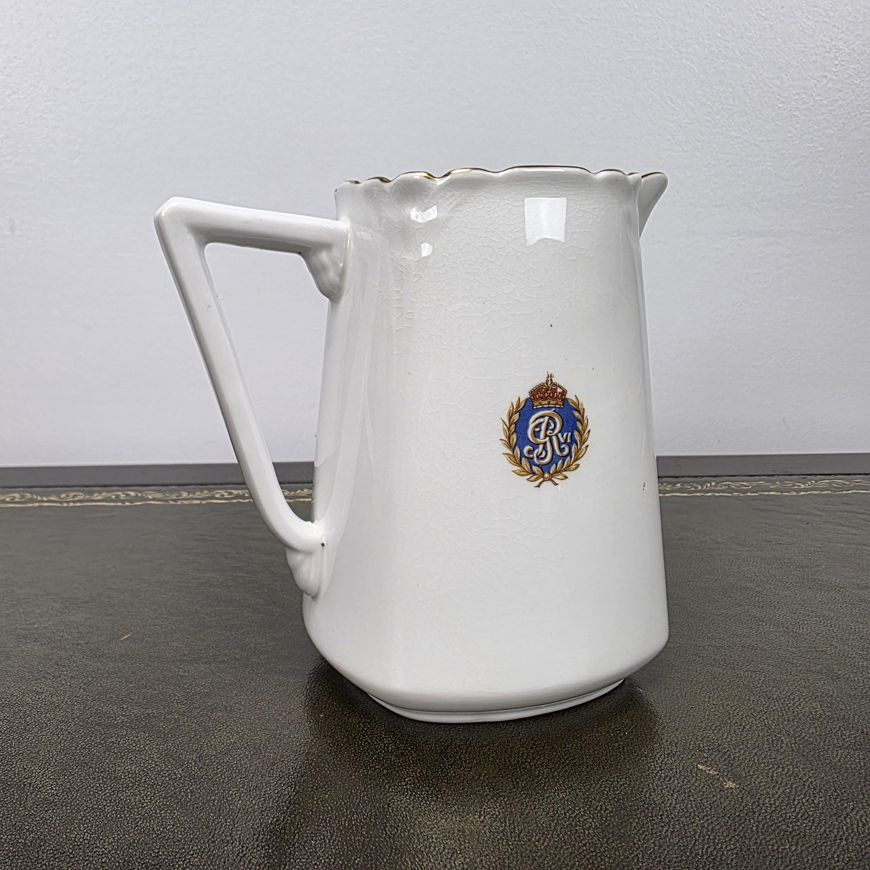 Antique Coronation Jug Ceramic Pitcher CWS Windsor China King George VI England 1937 Collectible