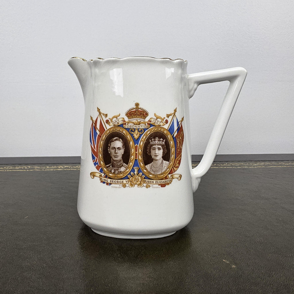 Antique Coronation Jug Ceramic Pitcher CWS Windsor China King George VI England 1937 Collectible
