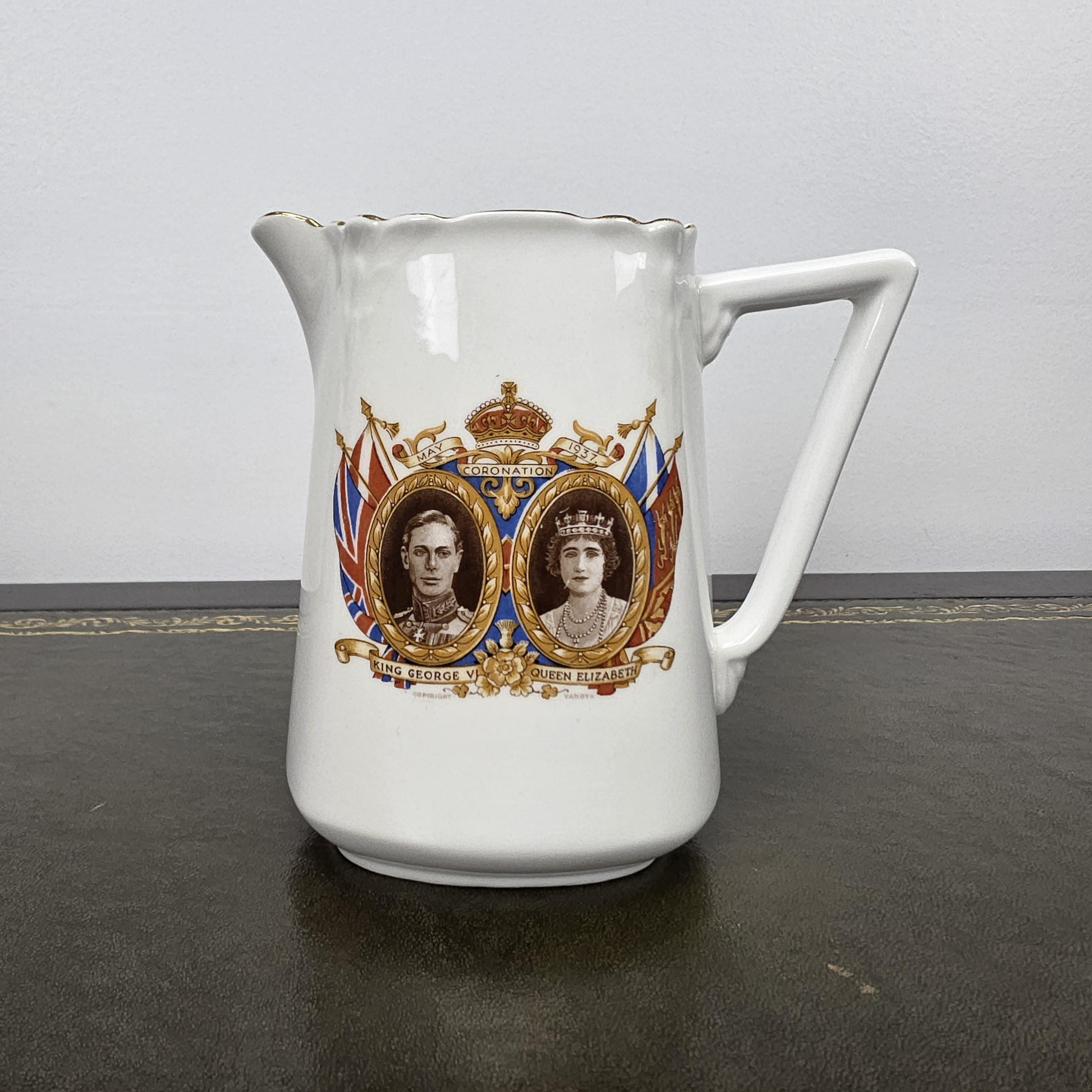 Antique Coronation Jug Ceramic Pitcher CWS Windsor China King George VI England 1937 Collectible