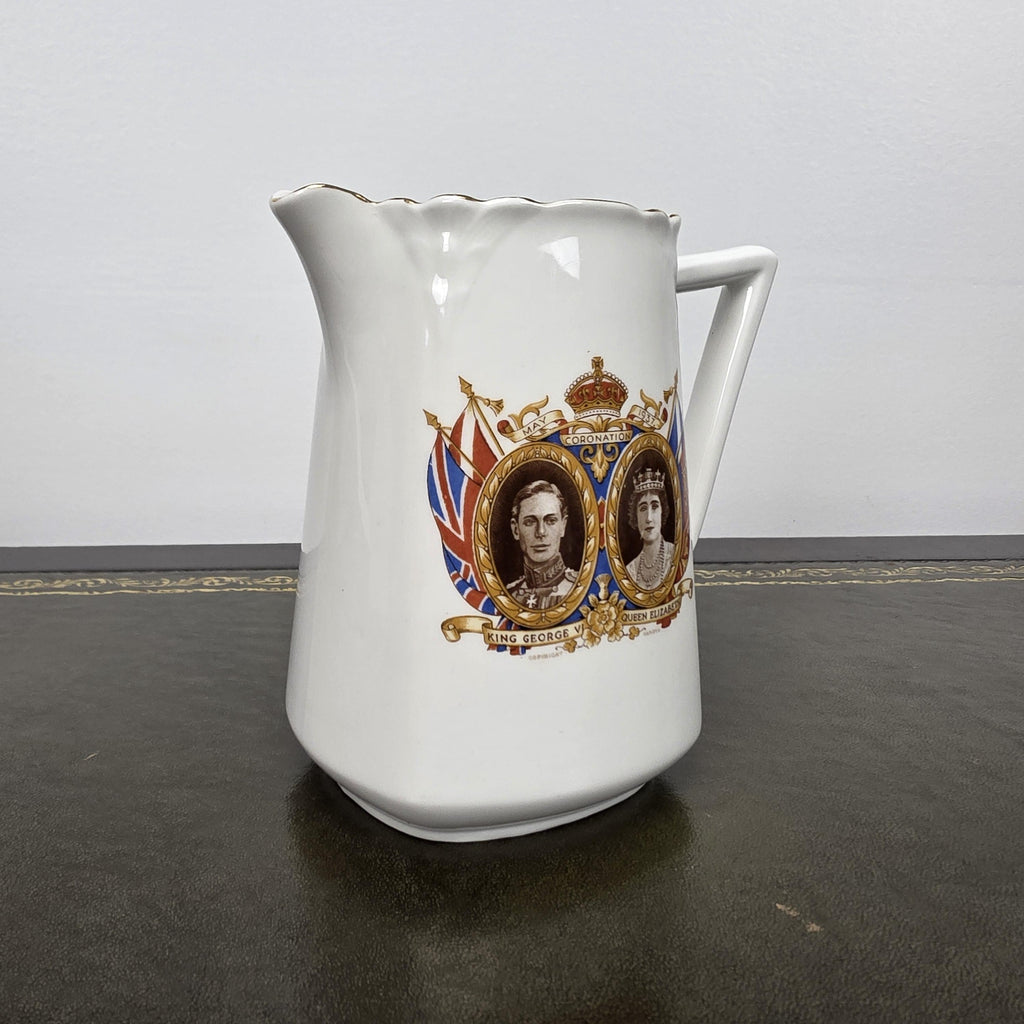 Antique Coronation Jug Ceramic Pitcher CWS Windsor China King George VI England 1937 Collectible