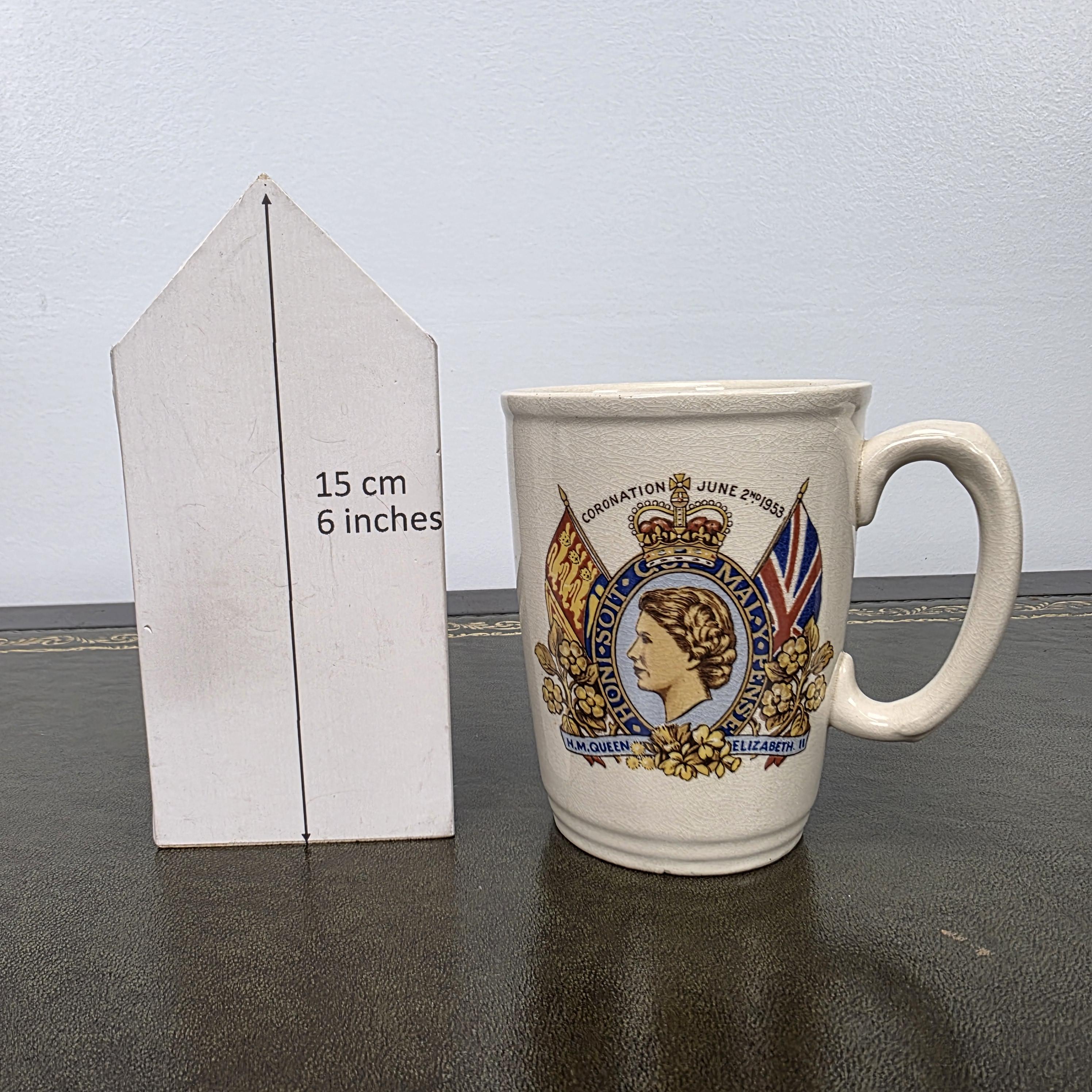 Antique Coronation Mug Ceramic Cup Brentleigh Ware Queen Elizabeth II England 1953 Collectible Decor