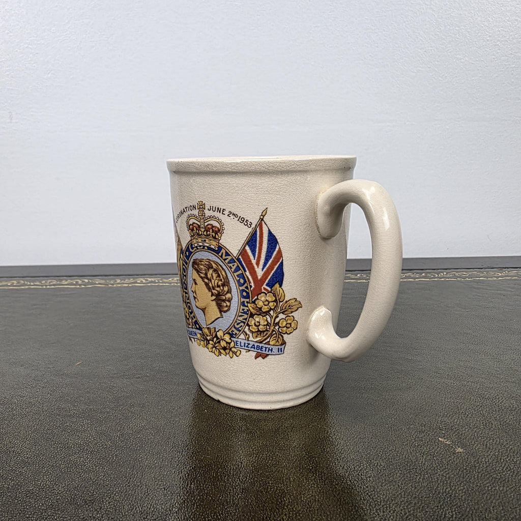Antique Coronation Mug Ceramic Cup Brentleigh Ware Queen Elizabeth II England 1953 Collectible Decor