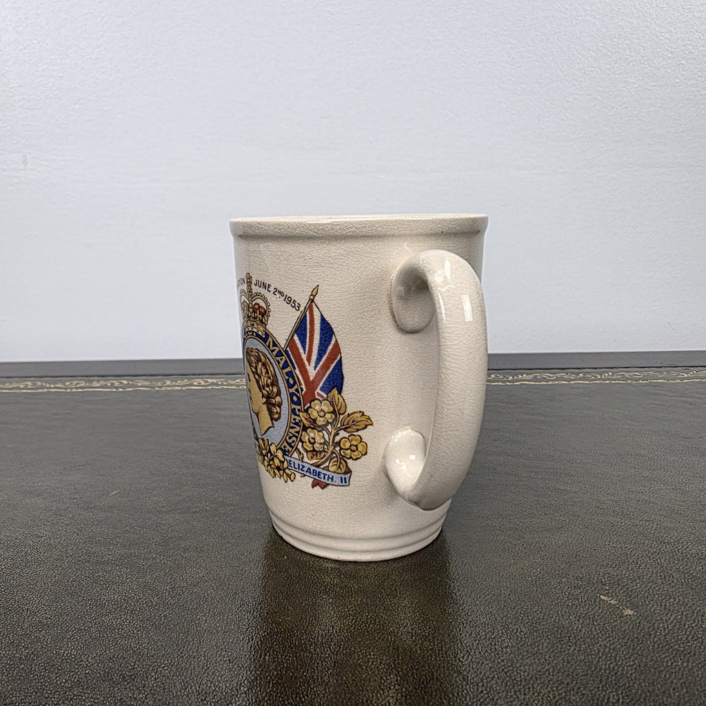 Antique Coronation Mug Ceramic Cup Brentleigh Ware Queen Elizabeth II England 1953 Collectible Decor