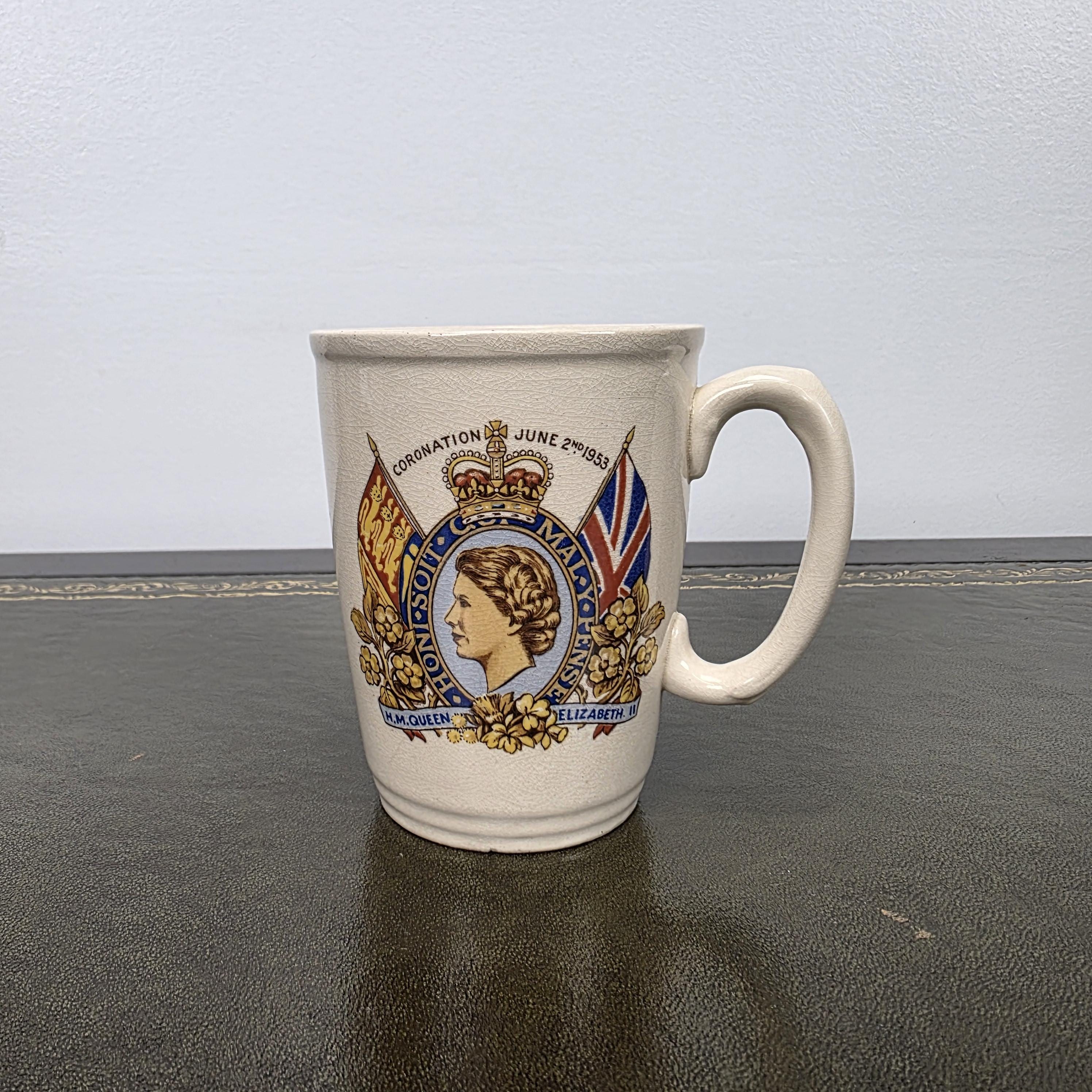 Antique Coronation Mug Ceramic Cup Brentleigh Ware Queen Elizabeth II England 1953 Collectible Decor