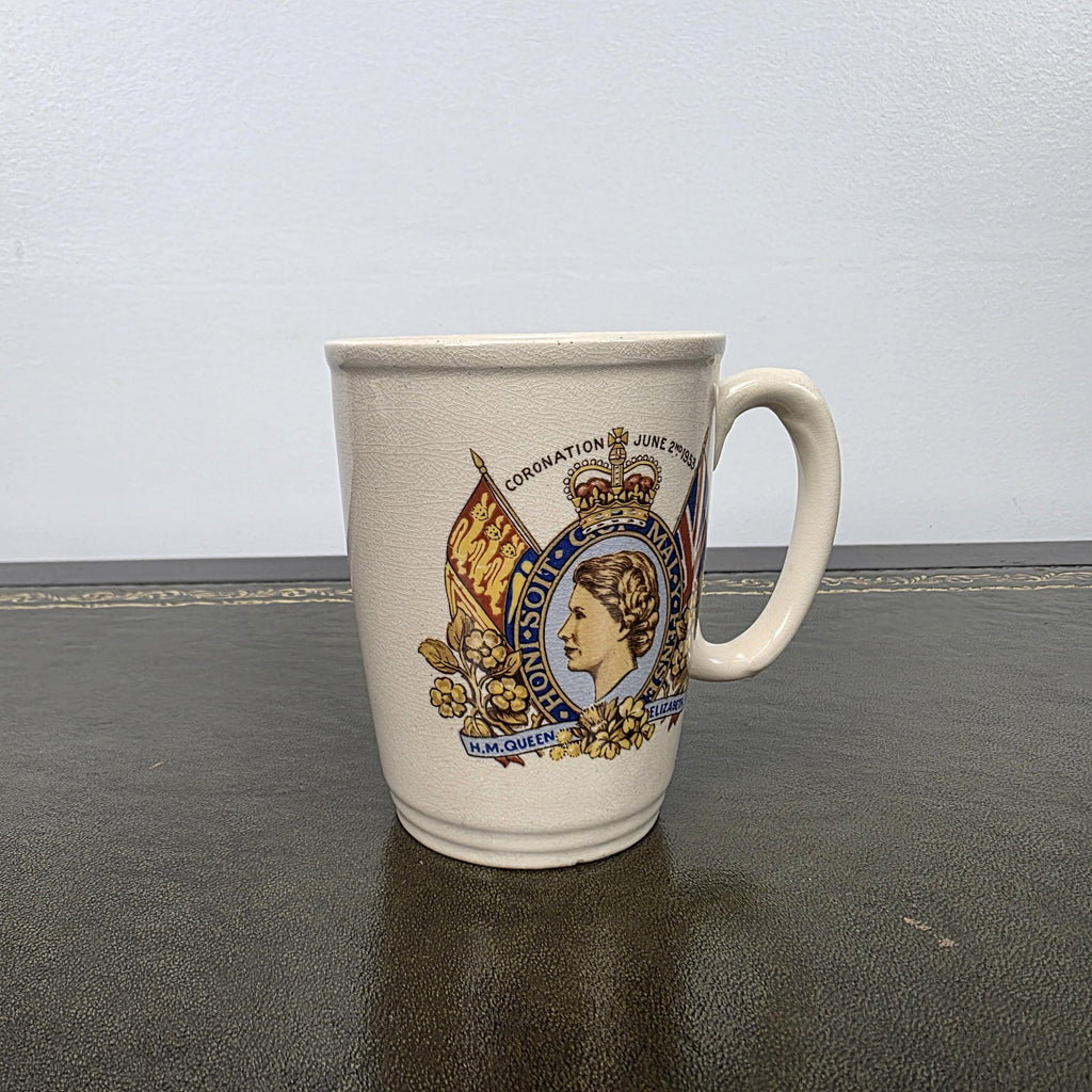 Antique Coronation Mug Ceramic Cup Brentleigh Ware Queen Elizabeth II England 1953 Collectible Decor