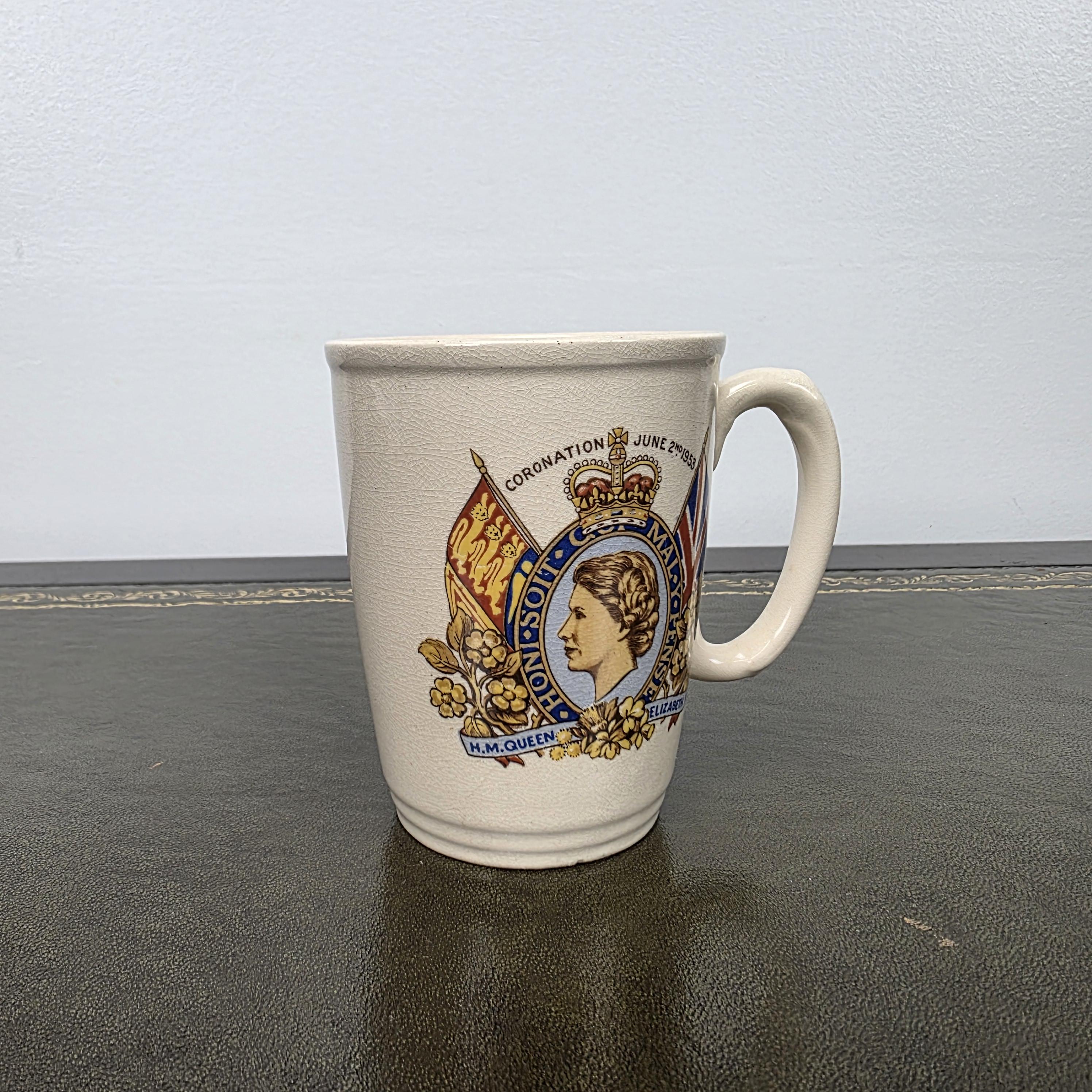 Antique Coronation Mug Ceramic Cup Brentleigh Ware Queen Elizabeth II England 1953 Collectible Decor
