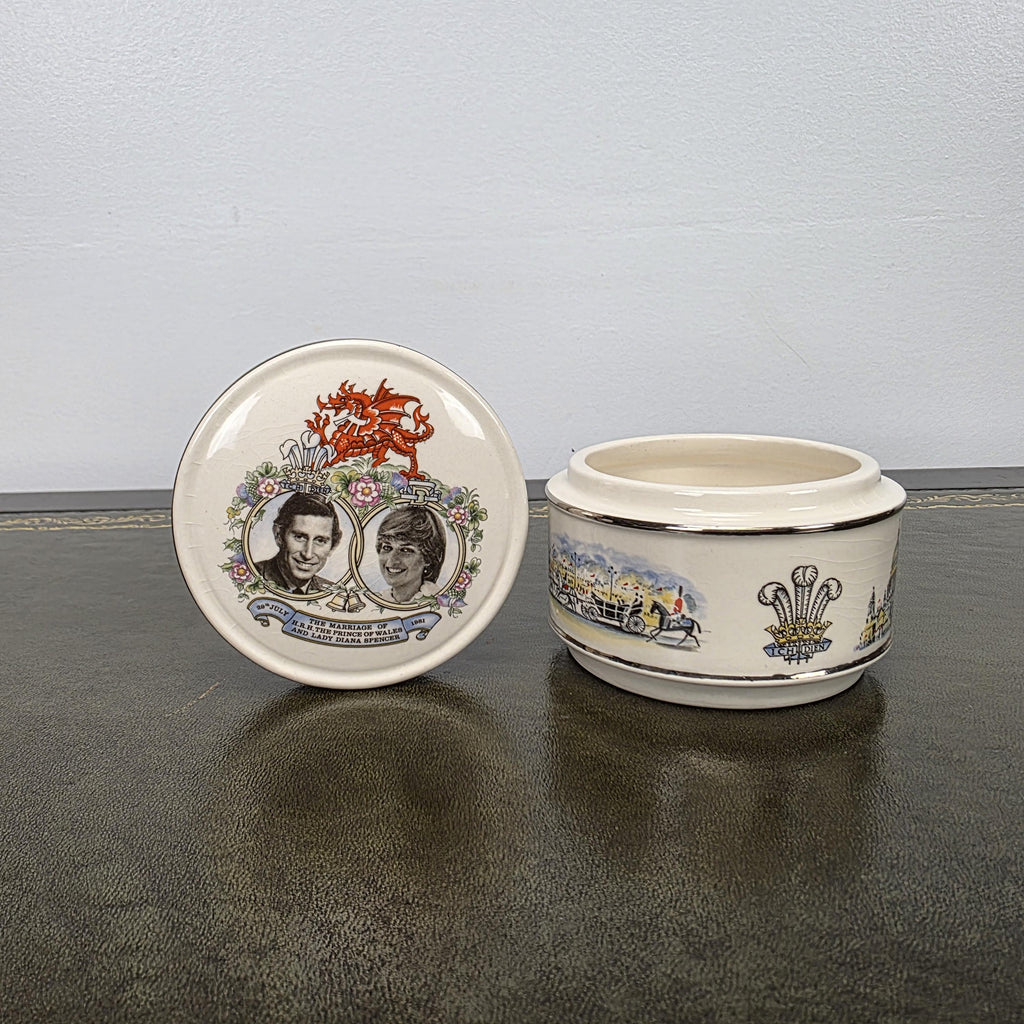 Sadler Royal Wedding Jewellery Box Ceramic Prince Charles Lady Diana England 1981 Commemorative Collectible