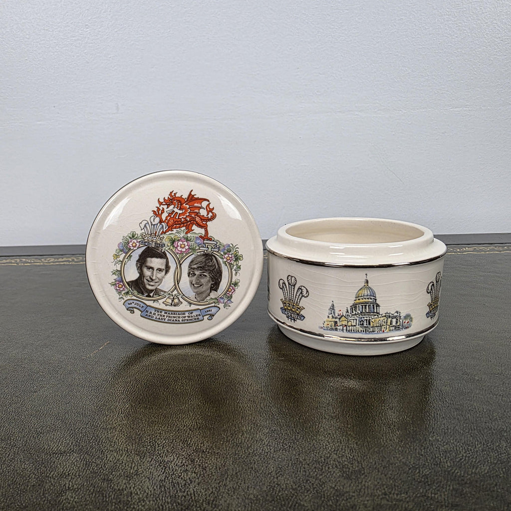 Sadler Royal Wedding Jewellery Box Ceramic Prince Charles Lady Diana England 1981 Commemorative Collectible