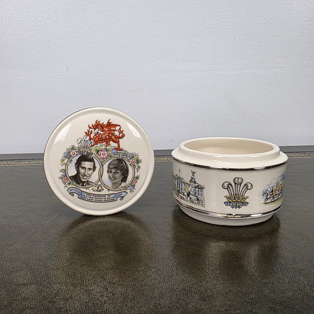 Sadler Royal Wedding Jewellery Box Ceramic Prince Charles Lady Diana England 1981 Commemorative Collectible