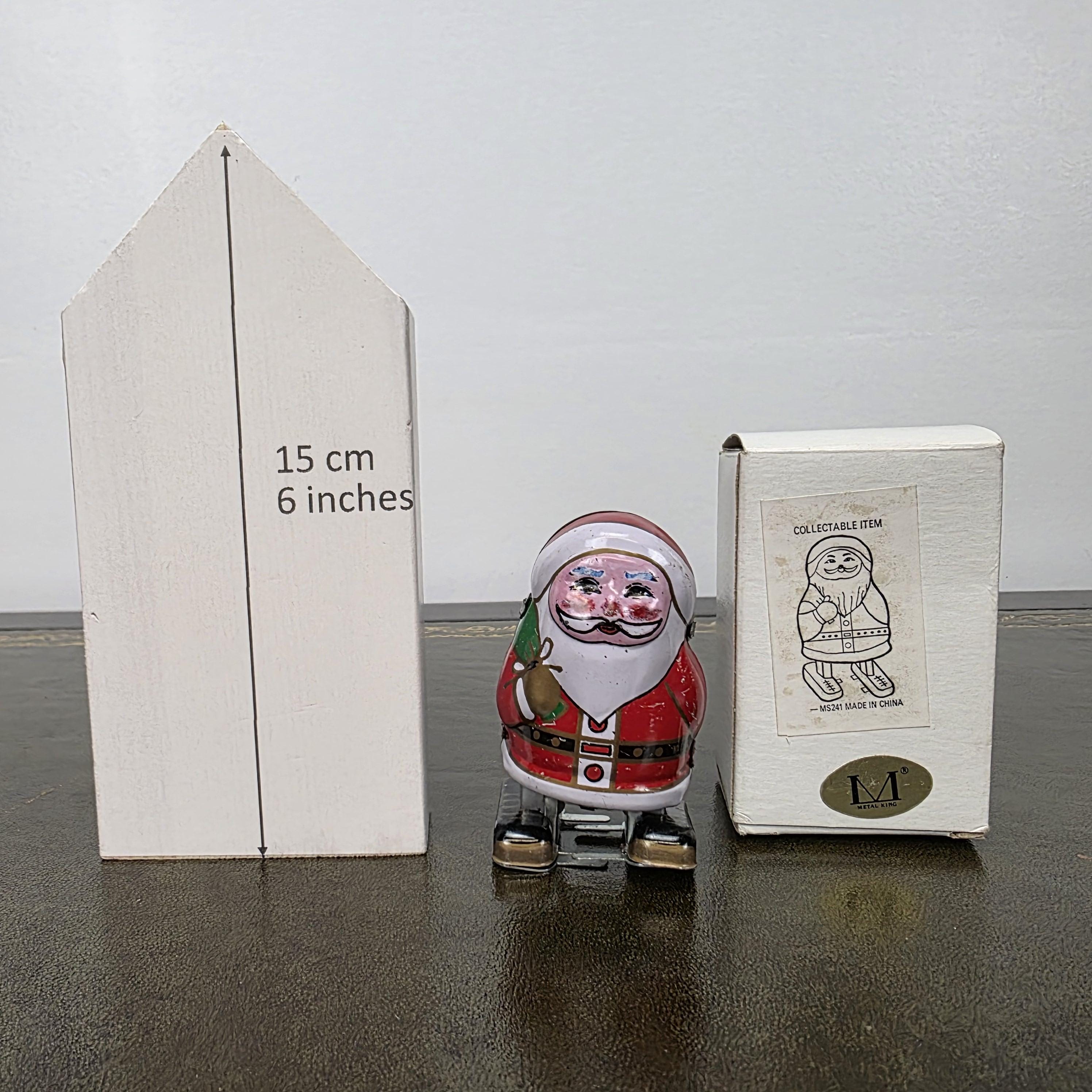Vintage Metal King Wind Up Santa Toy | Clockwork Walking Figure, Boxed Collectible