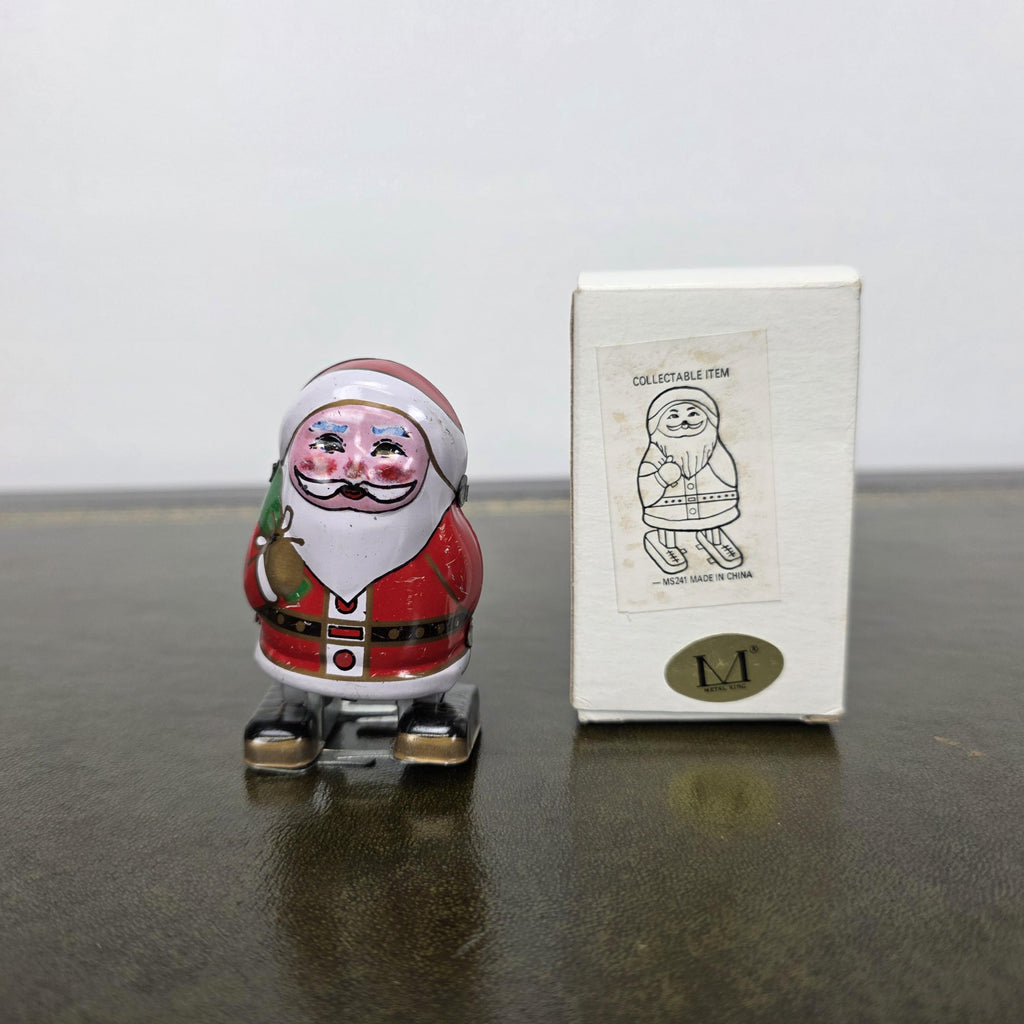 Vintage Metal King Wind Up Santa Toy | Clockwork Walking Figure, Boxed Collectible