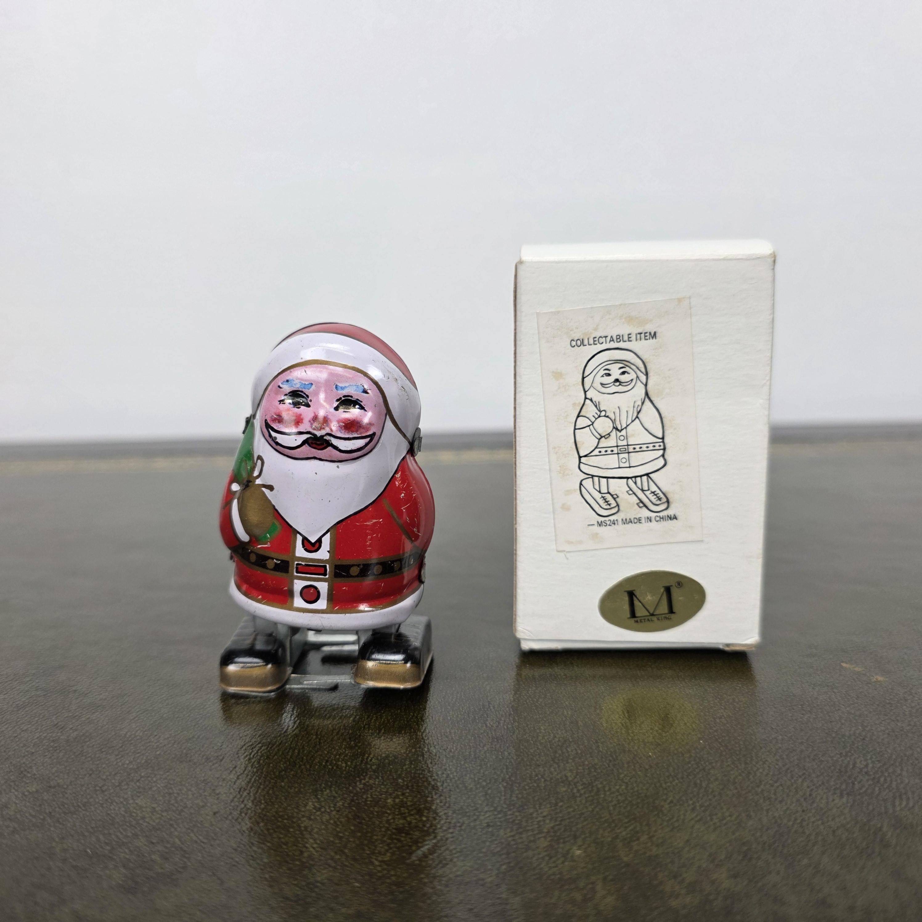 Vintage Metal King Wind Up Santa Toy | Clockwork Walking Figure, Boxed Collectible