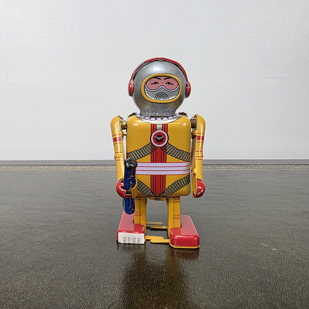 Vintage Wind Up Robot MS297 Yellow Tin Toy | Boxed Collectible Space Figure | 1980s China