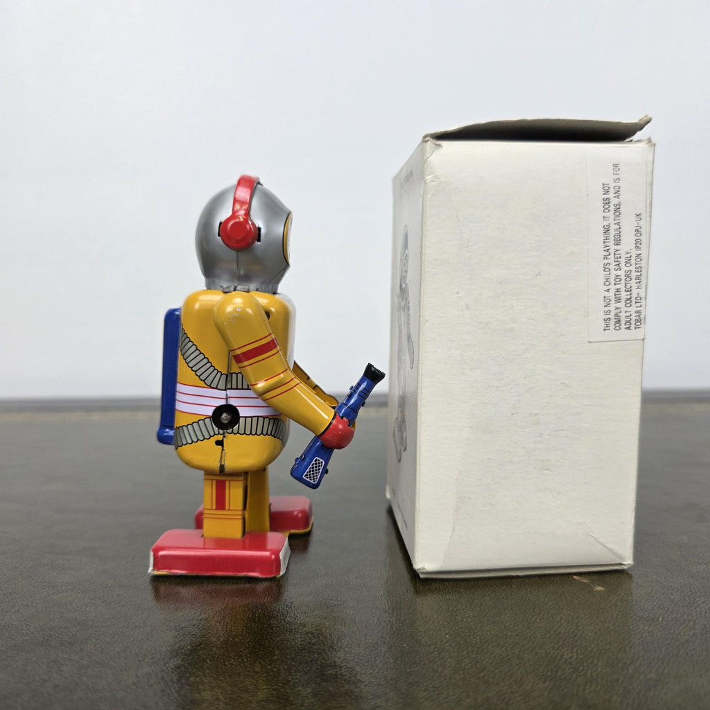 Vintage Wind Up Robot MS297 Yellow Tin Toy | Boxed Collectible Space Figure | 1980s China