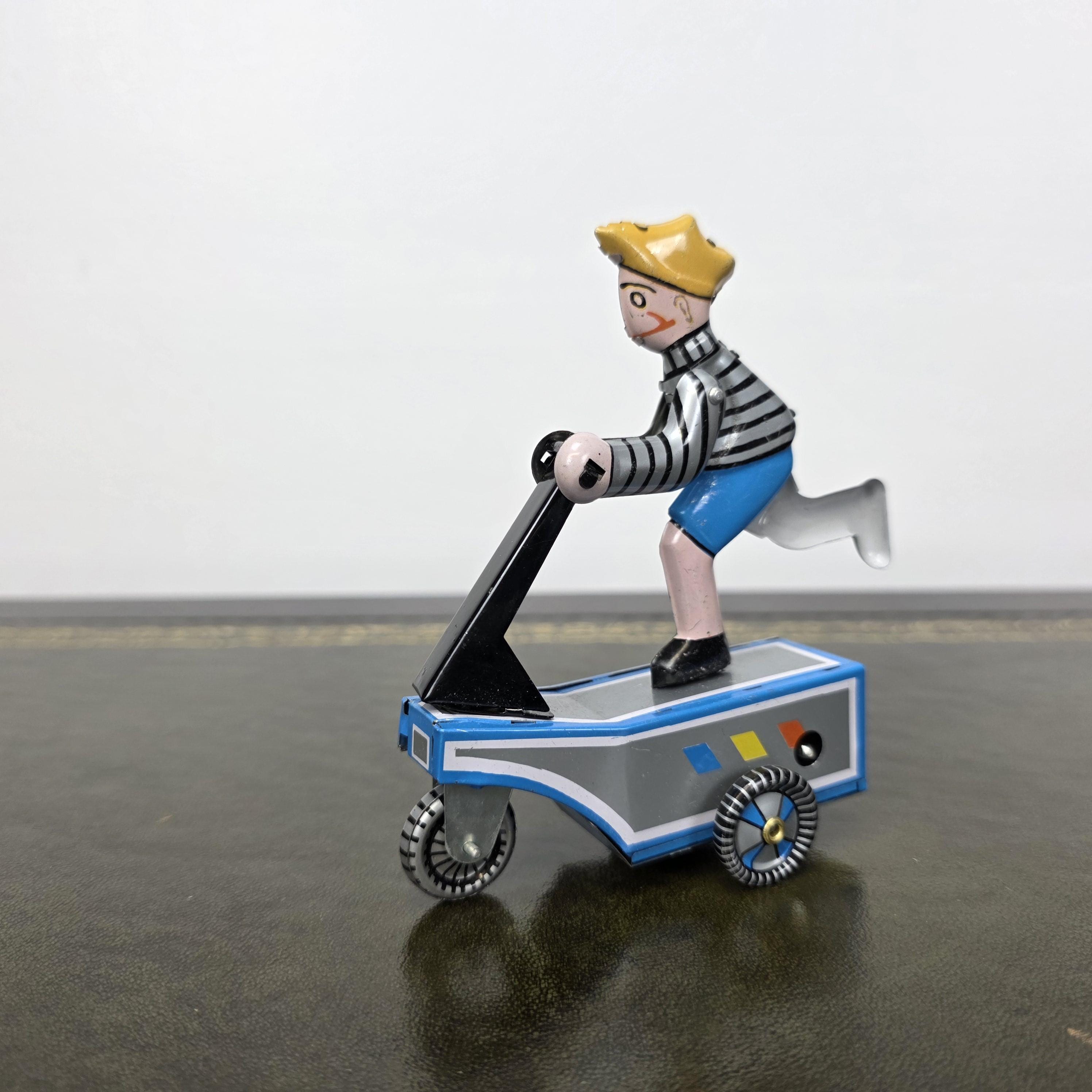 Vintage Wind Up Scooter Boy MS247 Tin Toy | Boxed Retro Mechanical Figure | 1980s Collectible