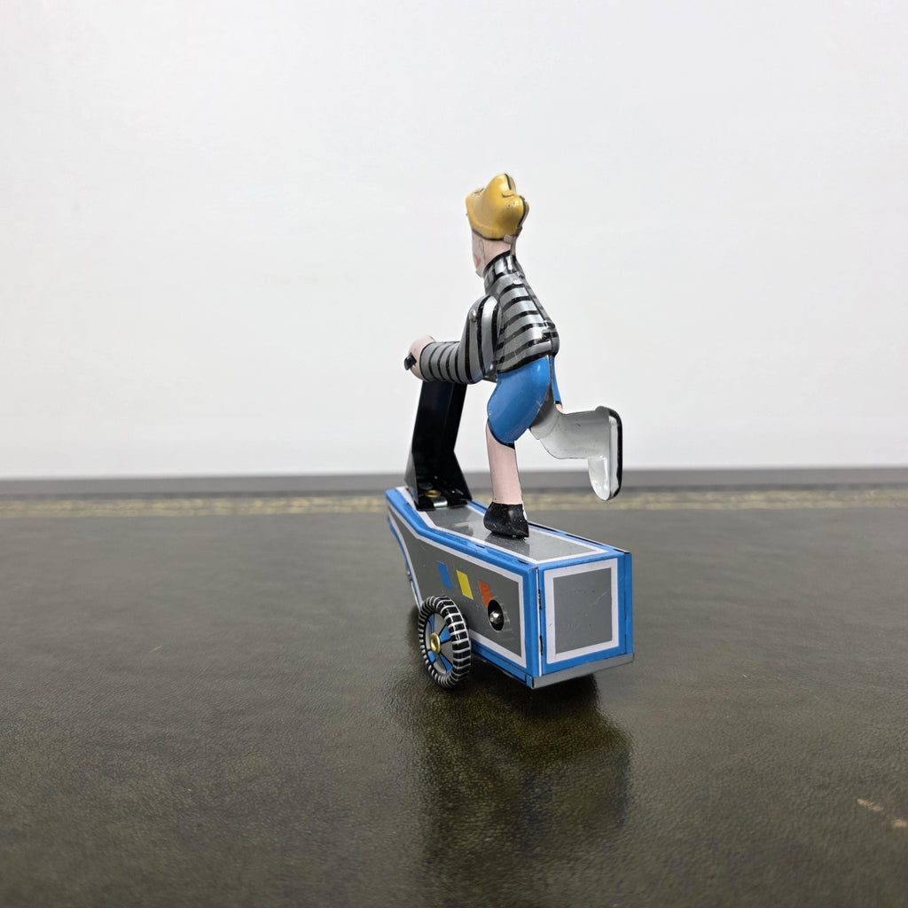 Vintage Wind Up Scooter Boy MS247 Tin Toy | Boxed Retro Mechanical Figure | 1980s Collectible