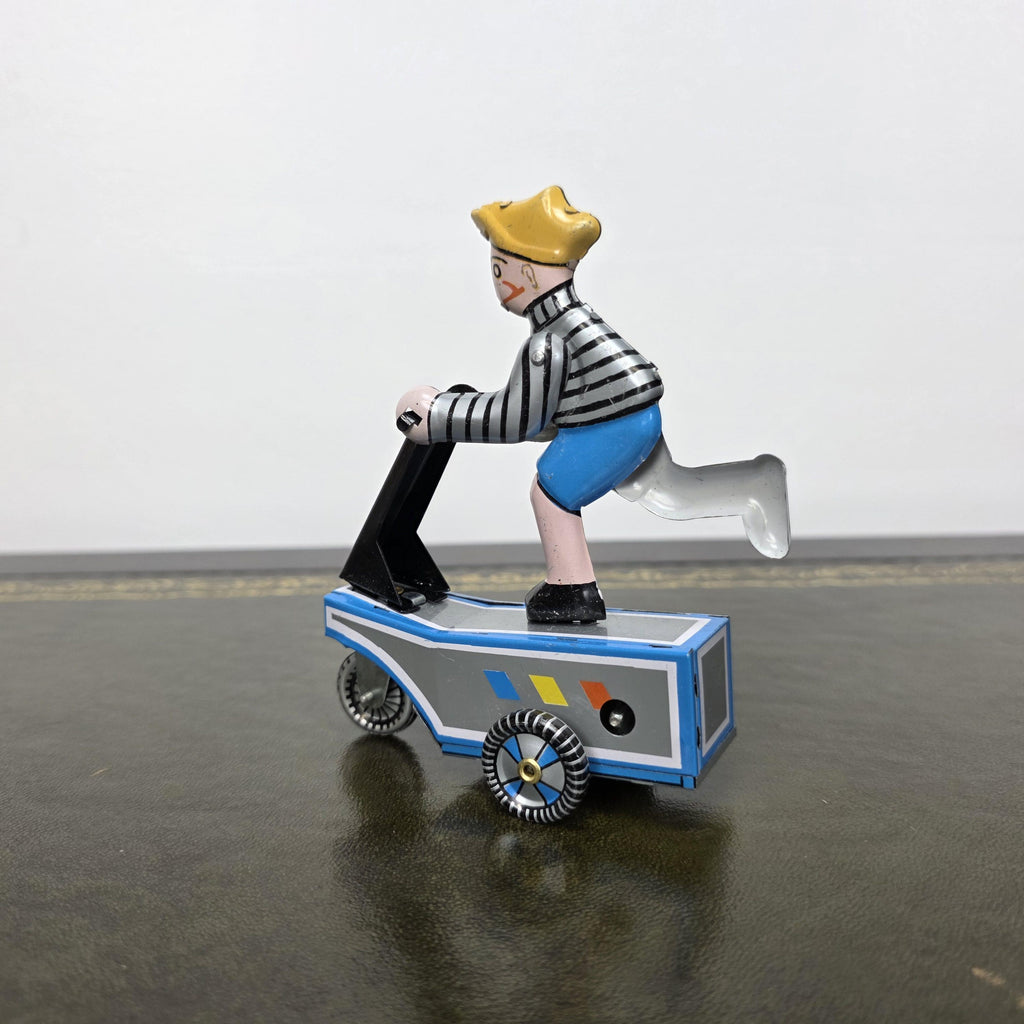 Vintage Wind Up Scooter Boy MS247 Tin Toy | Boxed Retro Mechanical Figure | 1980s Collectible