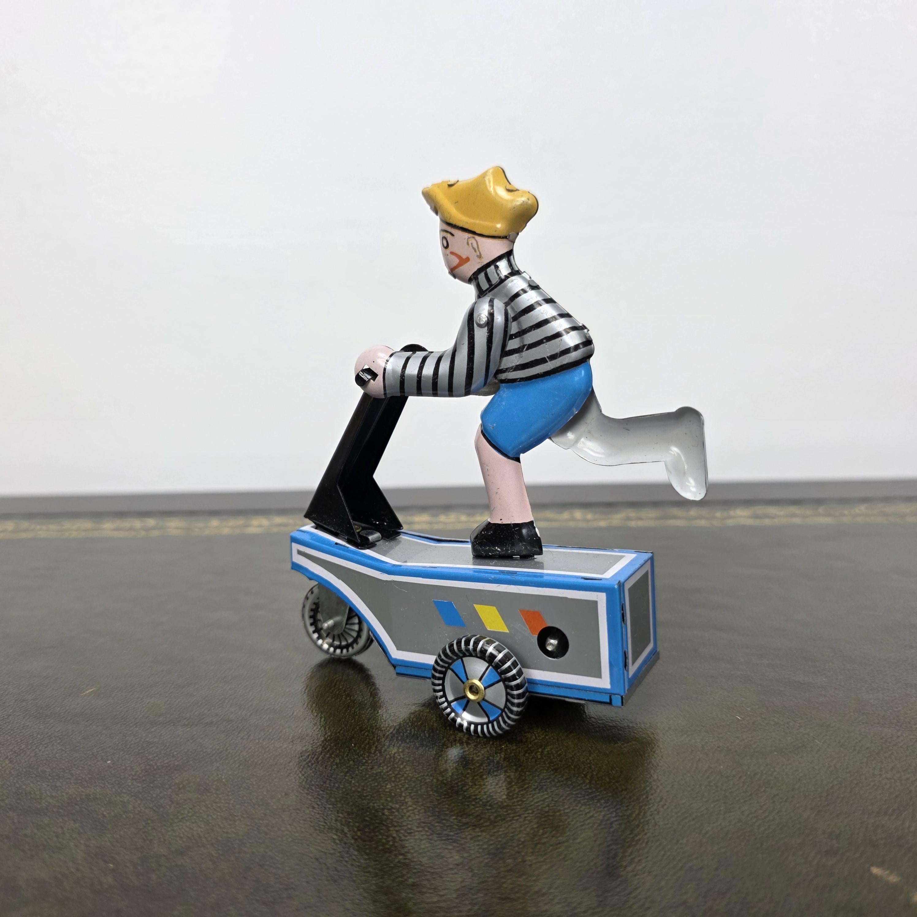 Vintage Wind Up Scooter Boy MS247 Tin Toy | Boxed Retro Mechanical Figure | 1980s Collectible