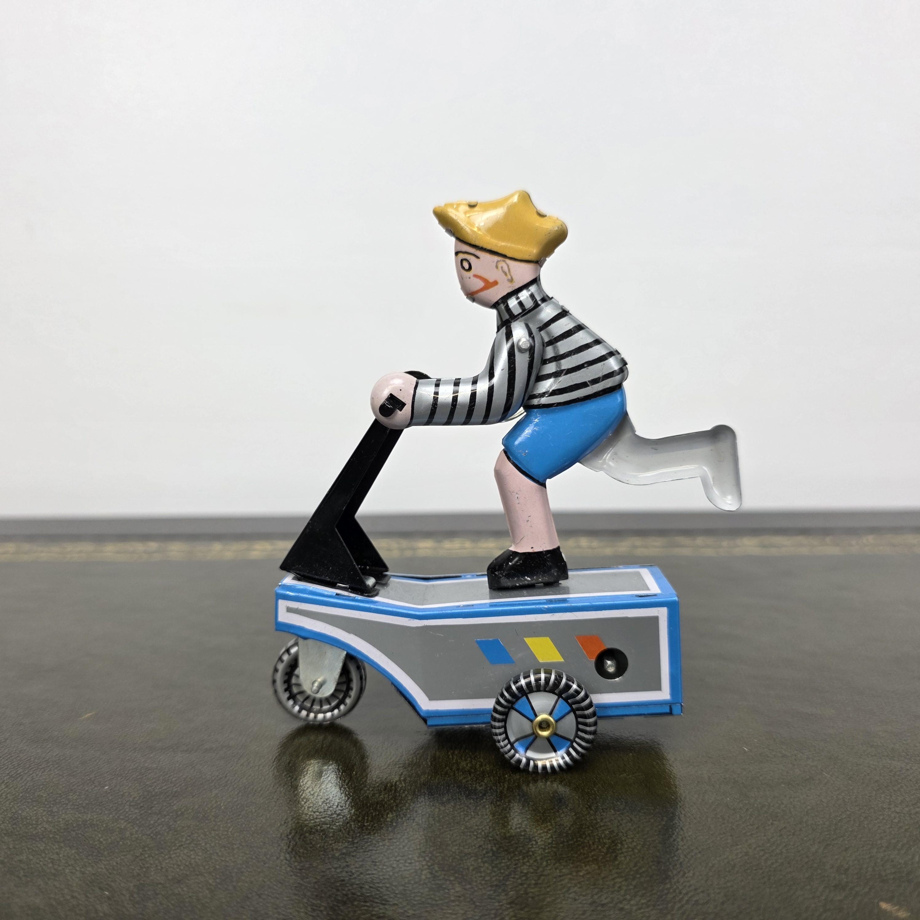 Vintage Wind Up Scooter Boy MS247 Tin Toy | Boxed Retro Mechanical Figure | 1980s Collectible