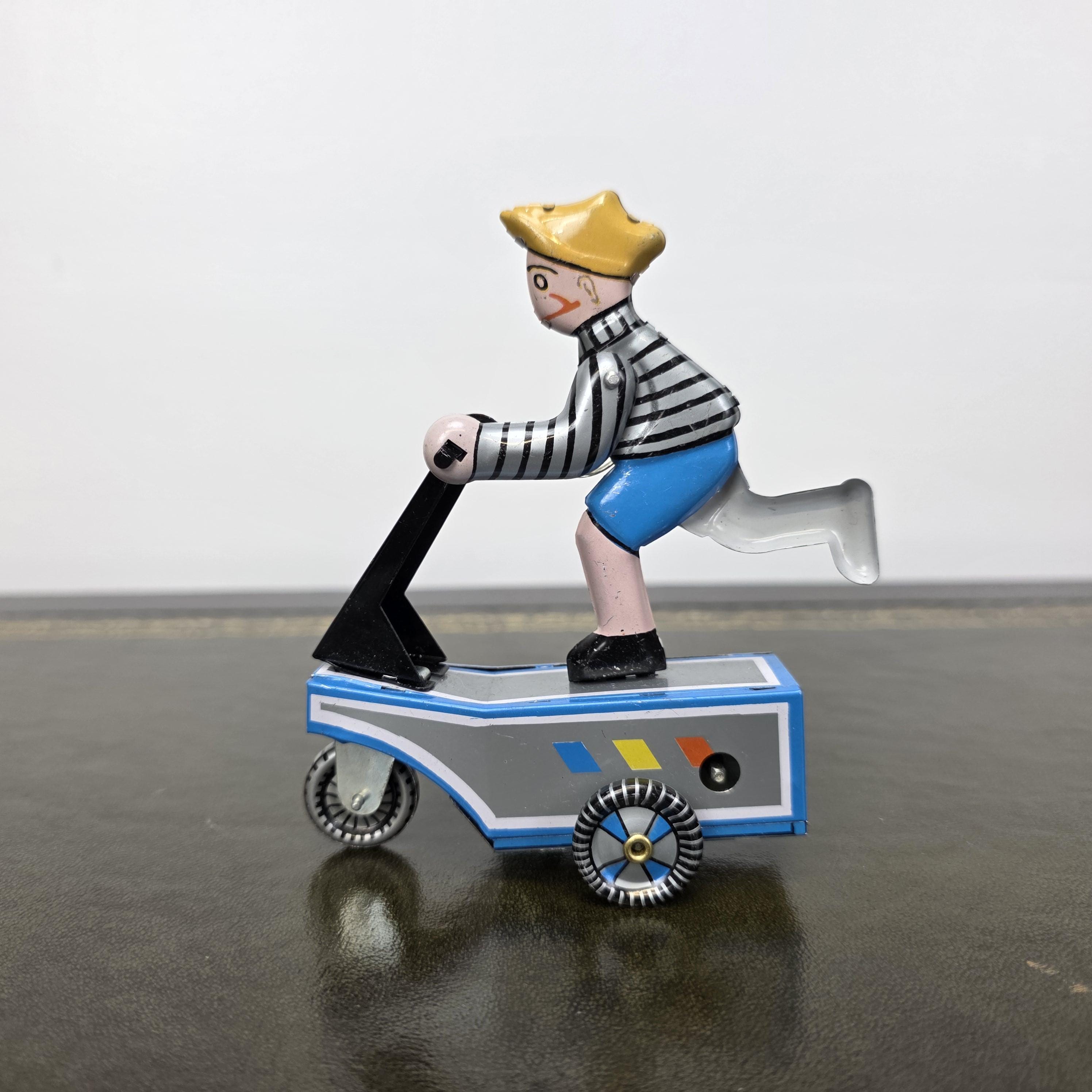 Vintage Wind Up Scooter Boy MS247 Tin Toy | Boxed Retro Mechanical Figure | 1980s Collectible