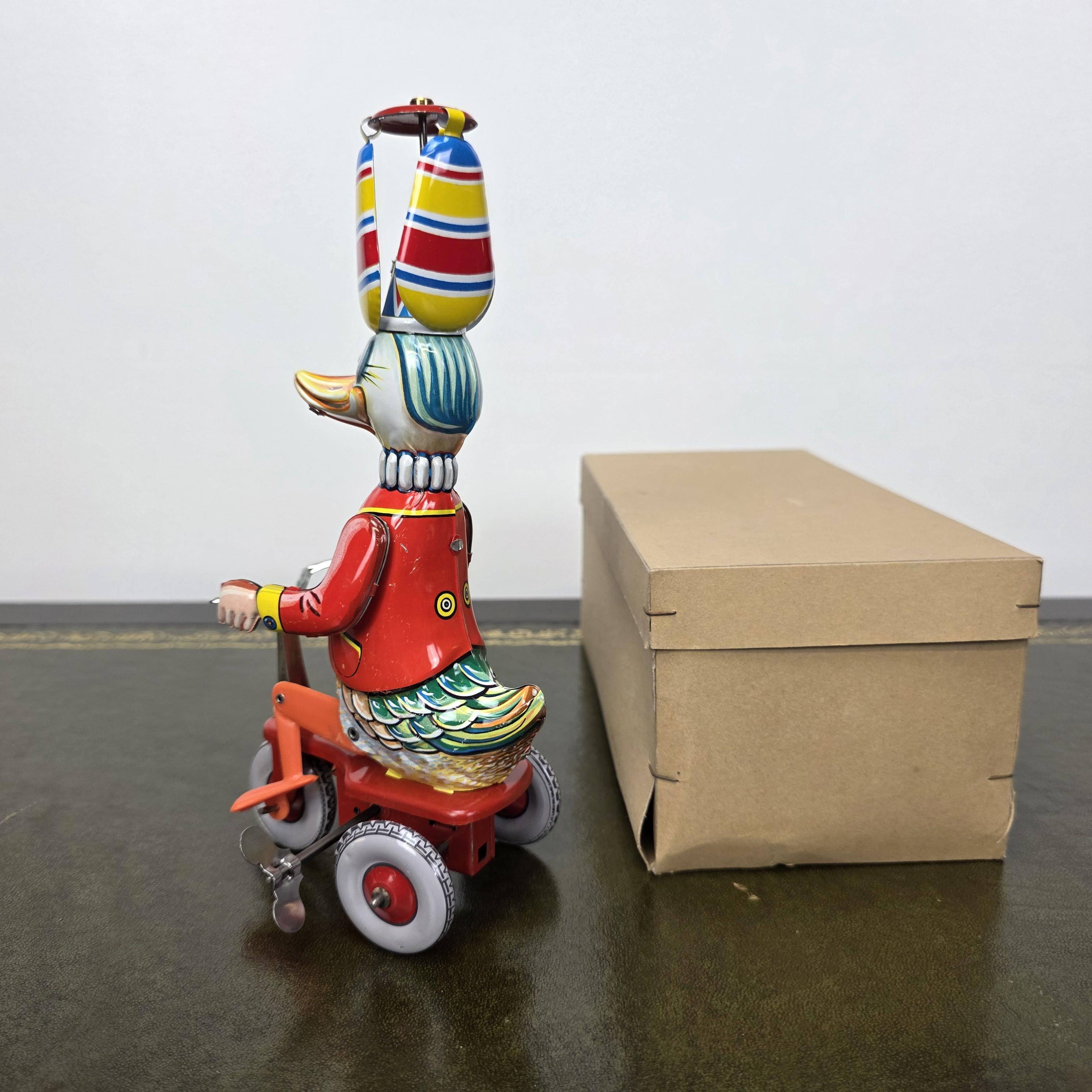 Vintage Wind Up Duck on Tricycle Tin Toy | Made in Western Germany | Boxed Working