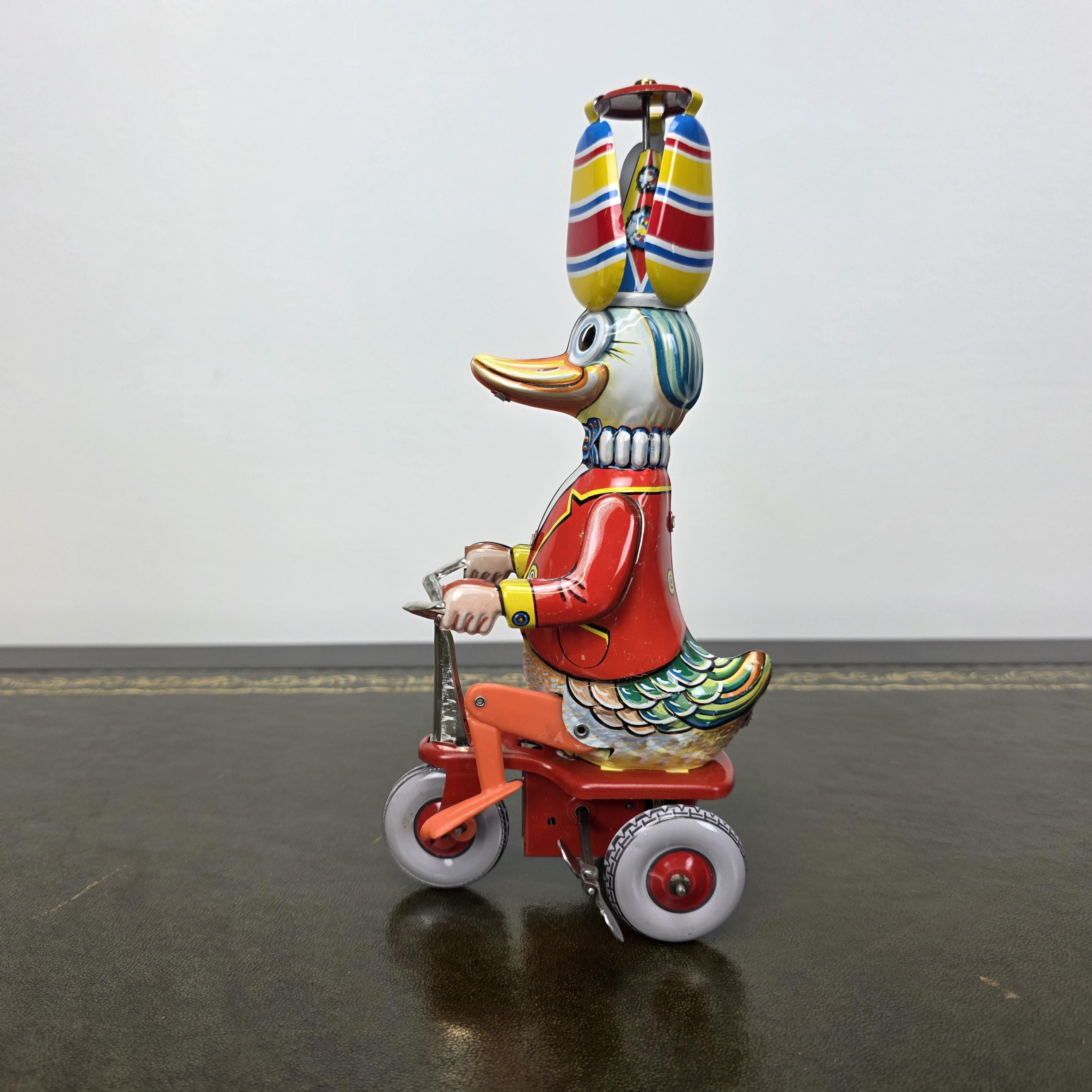 Vintage Wind Up Duck on Tricycle Tin Toy | Made in Western Germany | Boxed Working