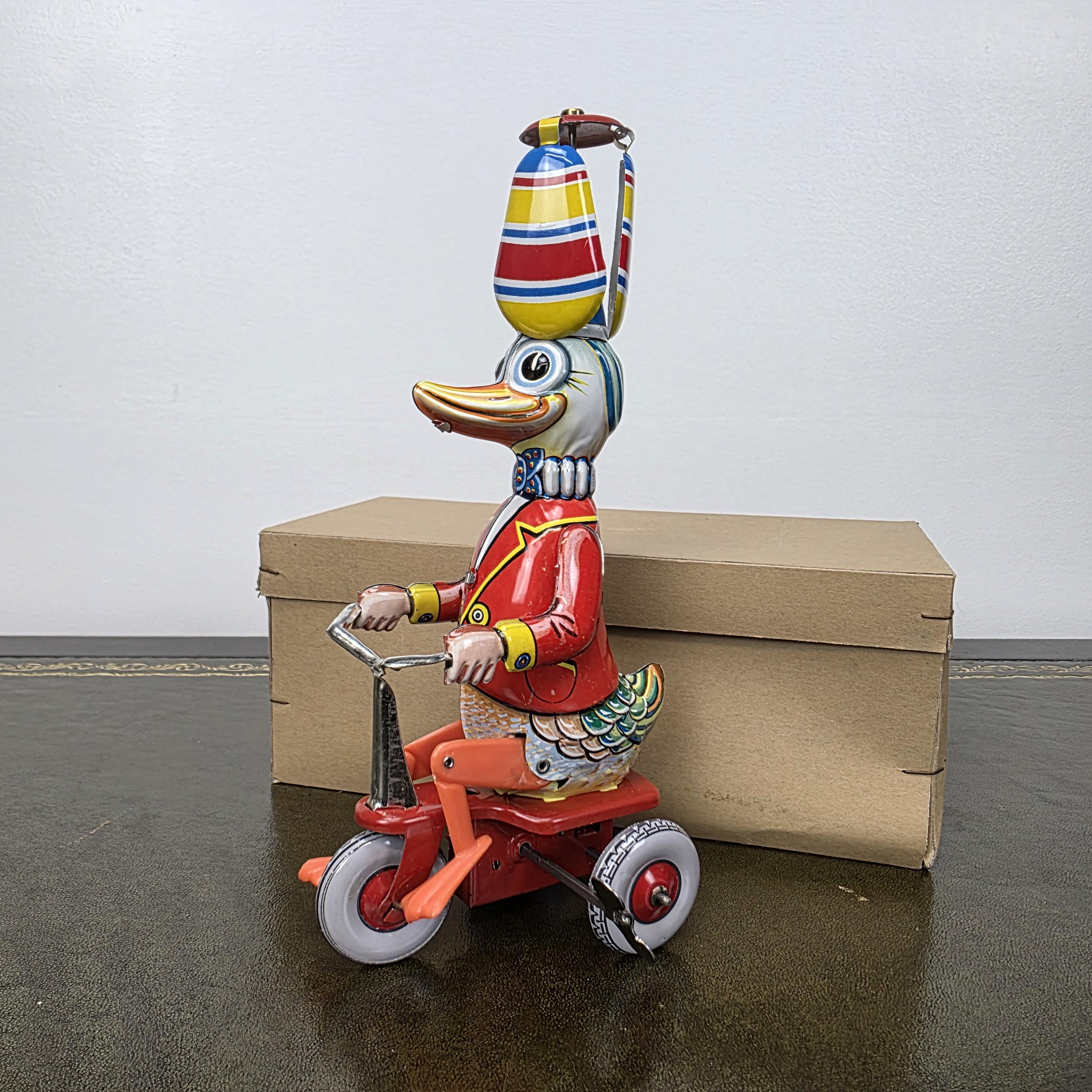 Vintage Wind Up Duck on Tricycle Tin Toy | Made in Western Germany | Boxed Working
