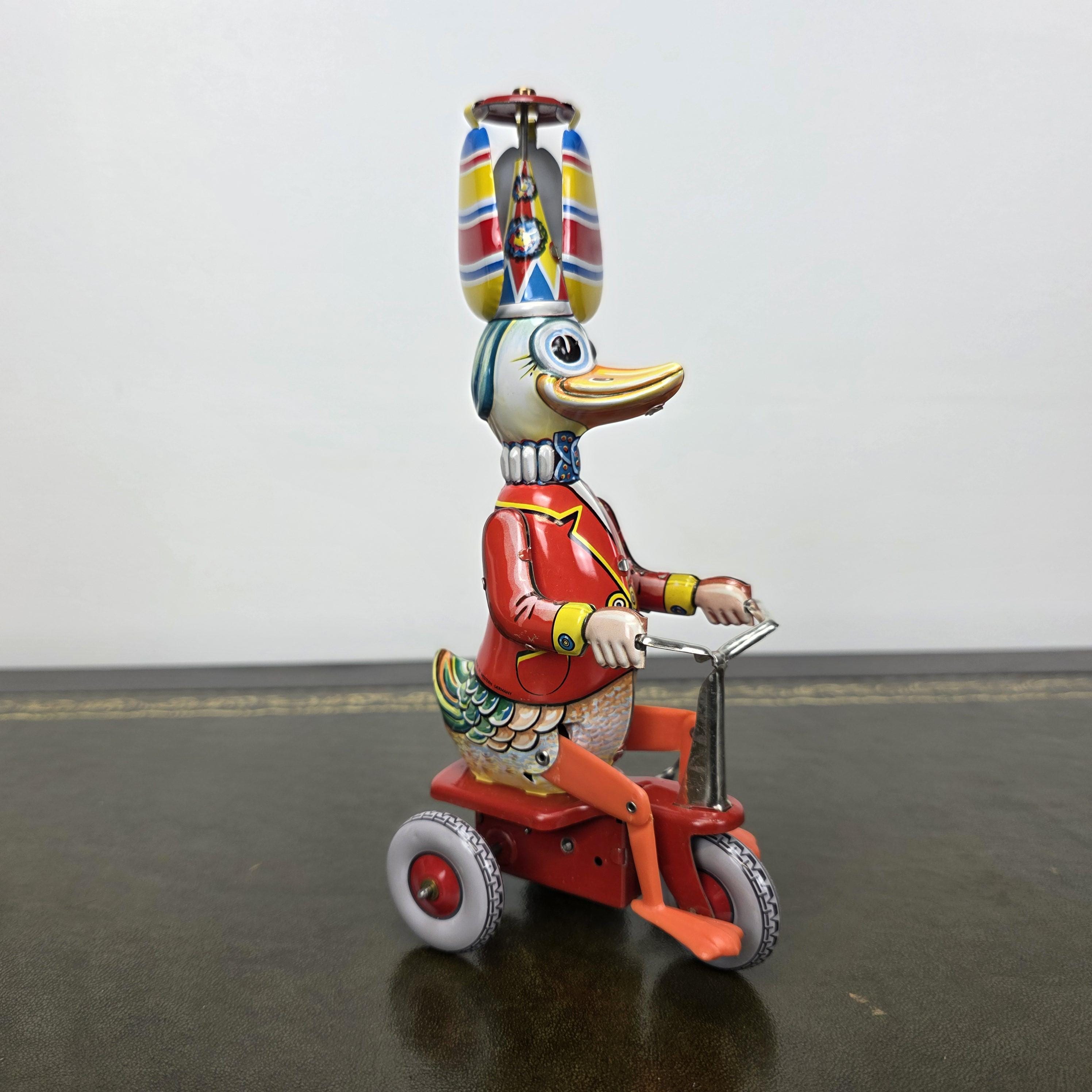 Vintage Wind Up Duck on Tricycle Tin Toy | Made in Western Germany | Boxed Working