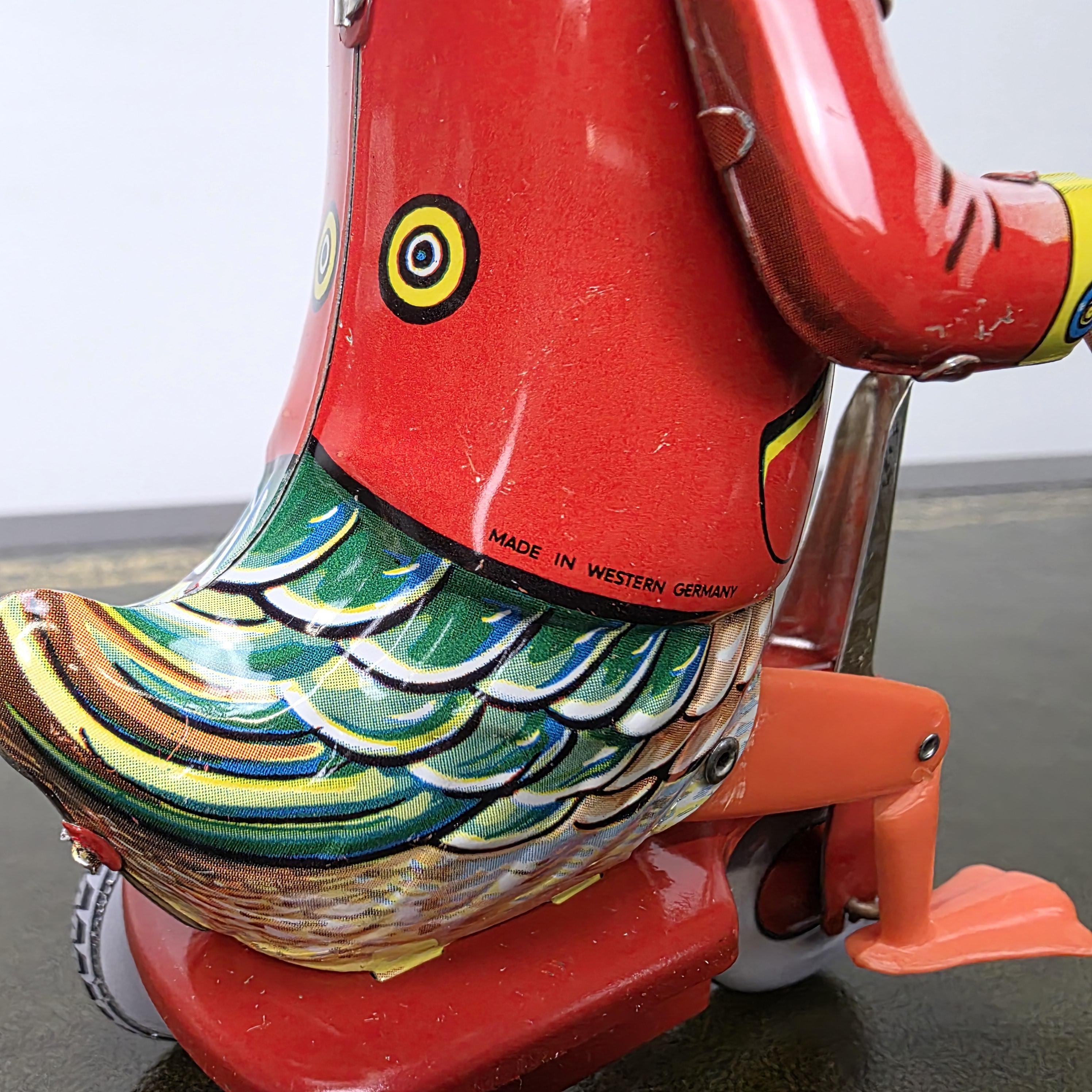 Vintage Wind Up Duck on Tricycle Tin Toy | Made in Western Germany | Boxed Working