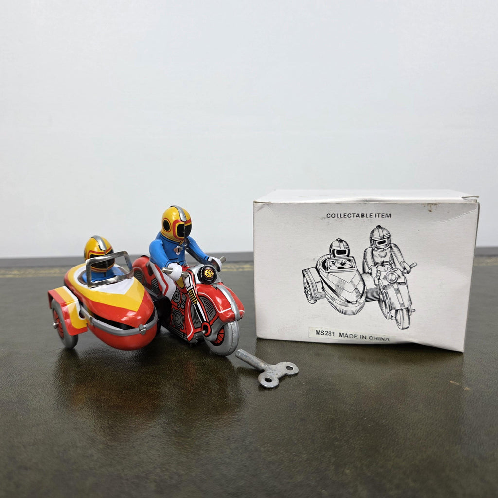 Vintage Wind Up Motorcycle with Sidecar MS281 Tin Toy | Boxed Collectable | China 1980s