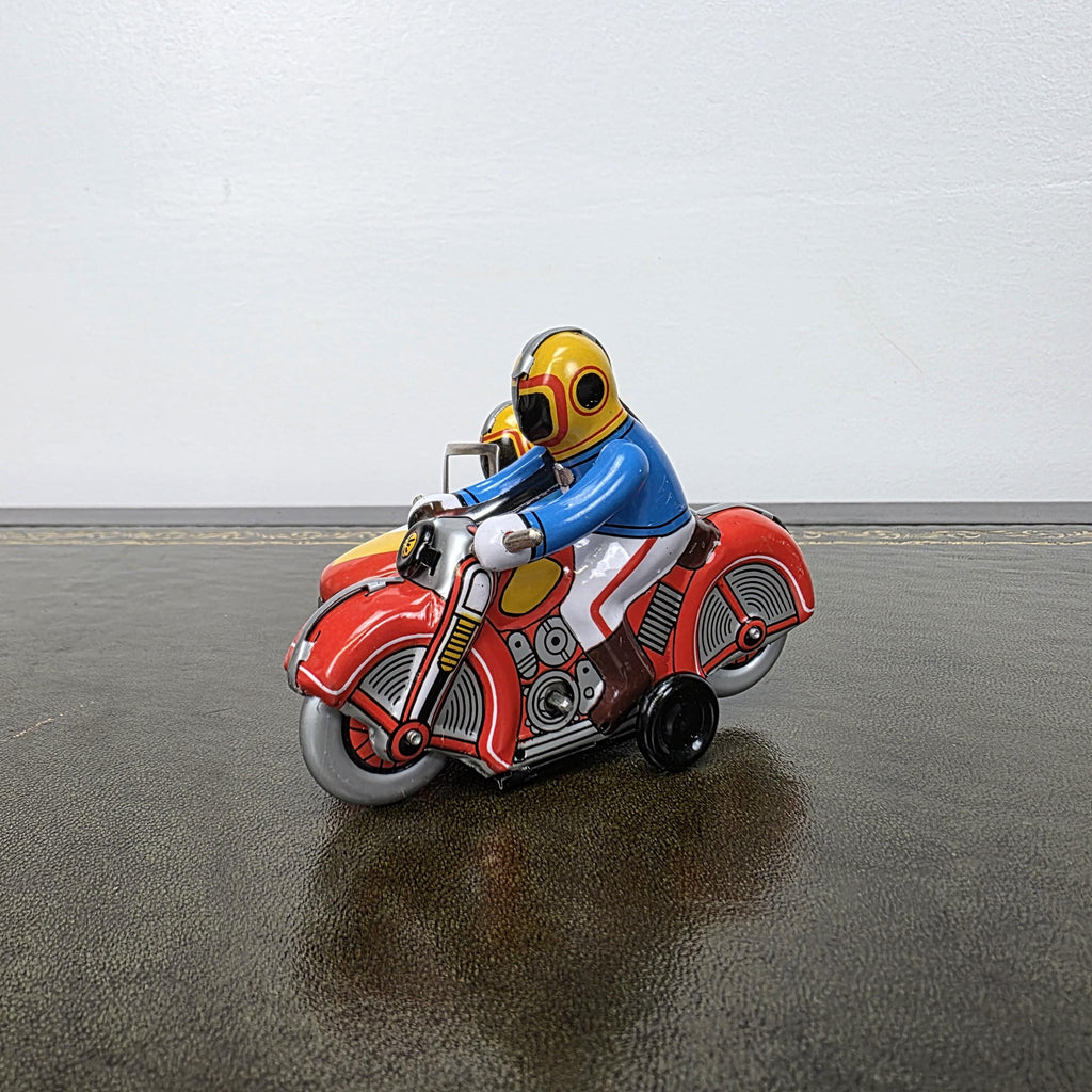 Vintage Wind Up Motorcycle with Sidecar MS281 Tin Toy | Boxed Collectable | China 1980s