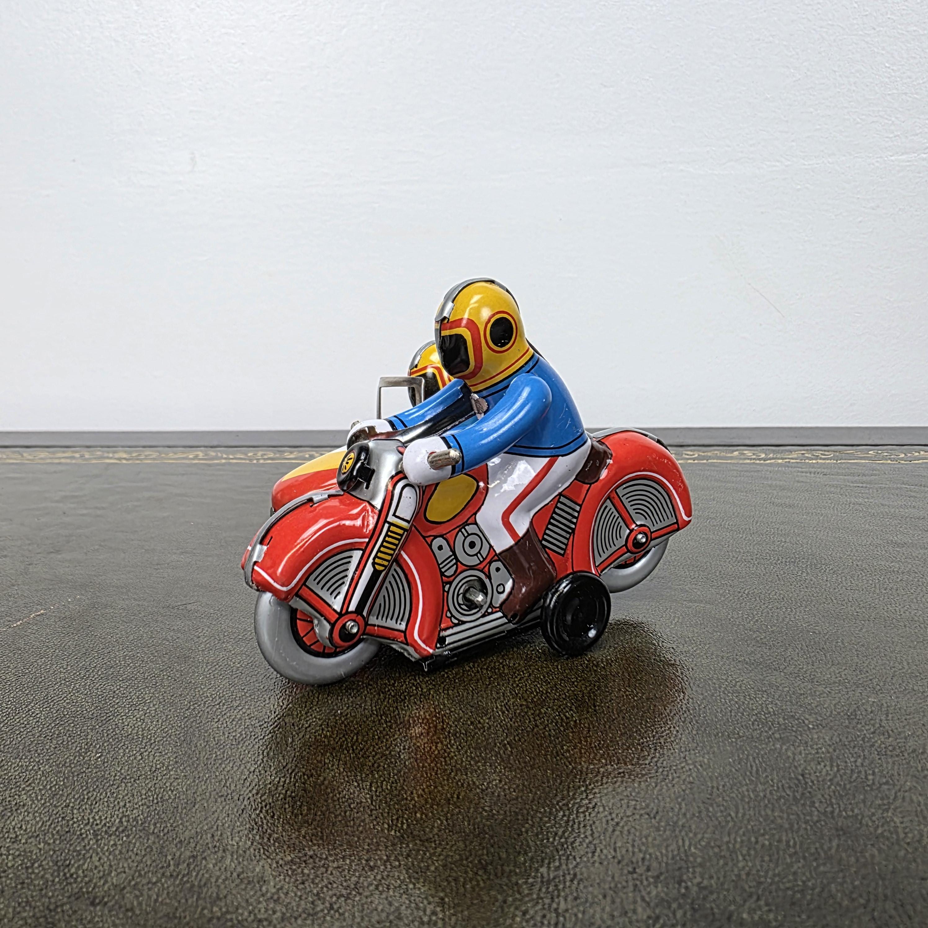 Vintage Wind Up Motorcycle with Sidecar MS281 Tin Toy | Boxed Collectable | China 1980s