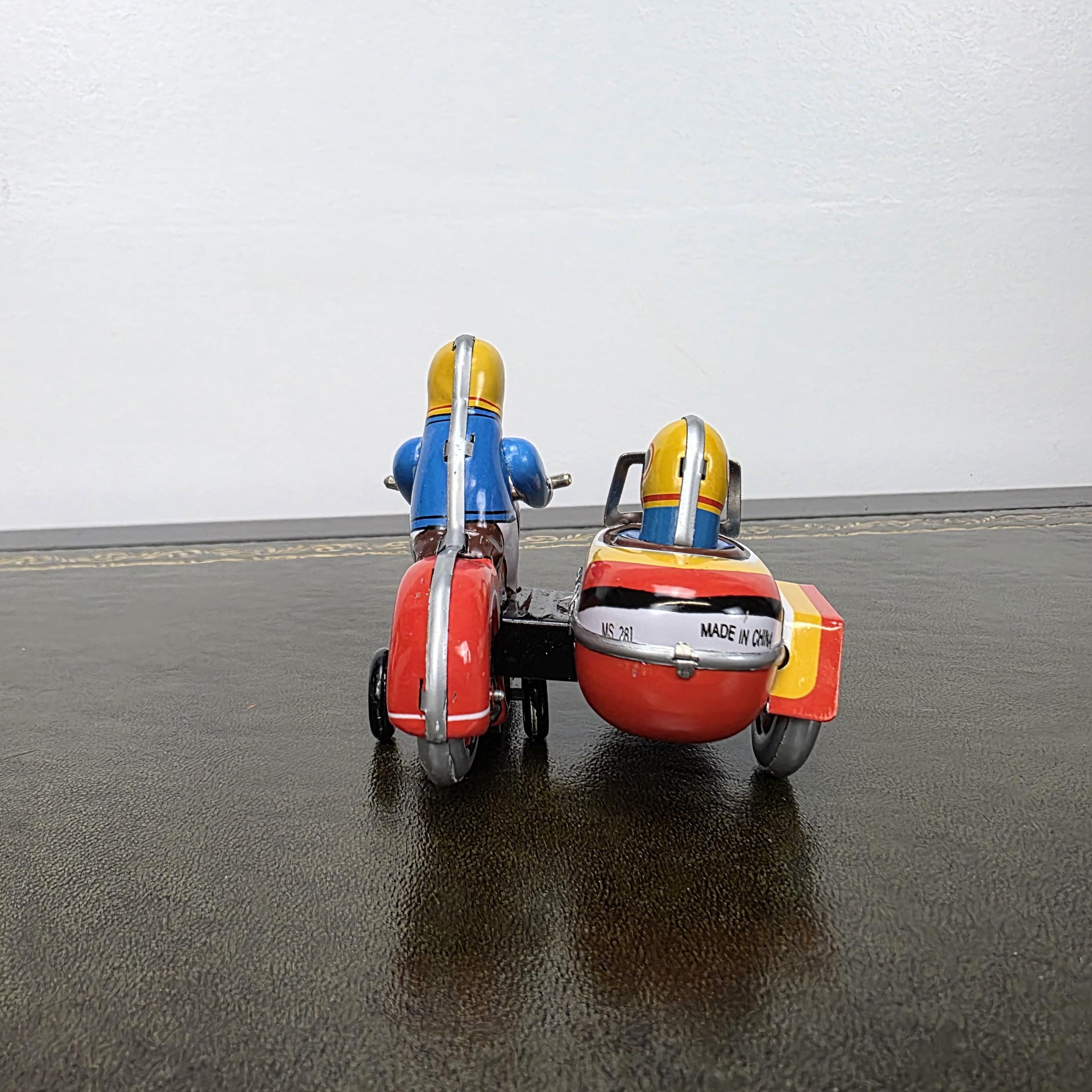 Vintage Wind Up Motorcycle with Sidecar MS281 Tin Toy | Boxed Collectable | China 1980s