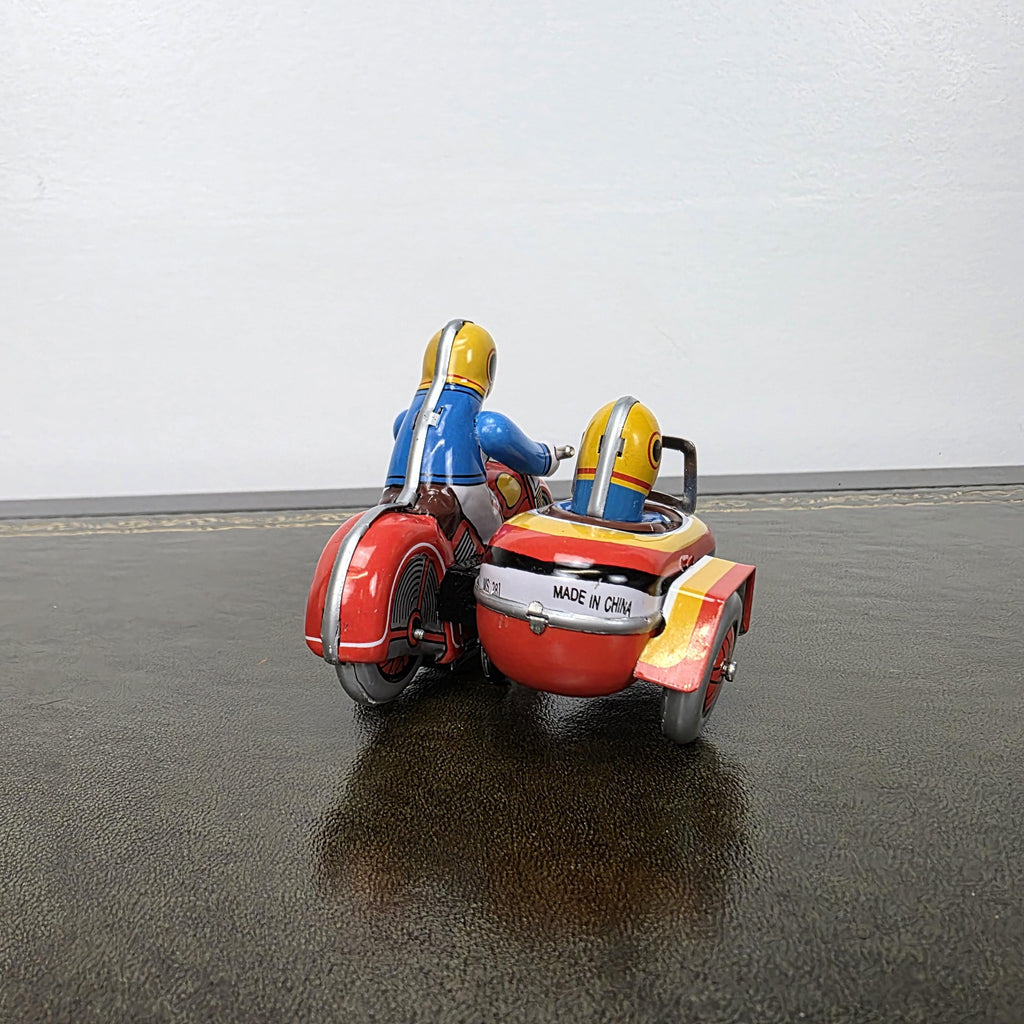 Vintage Wind Up Motorcycle with Sidecar MS281 Tin Toy | Boxed Collectable | China 1980s