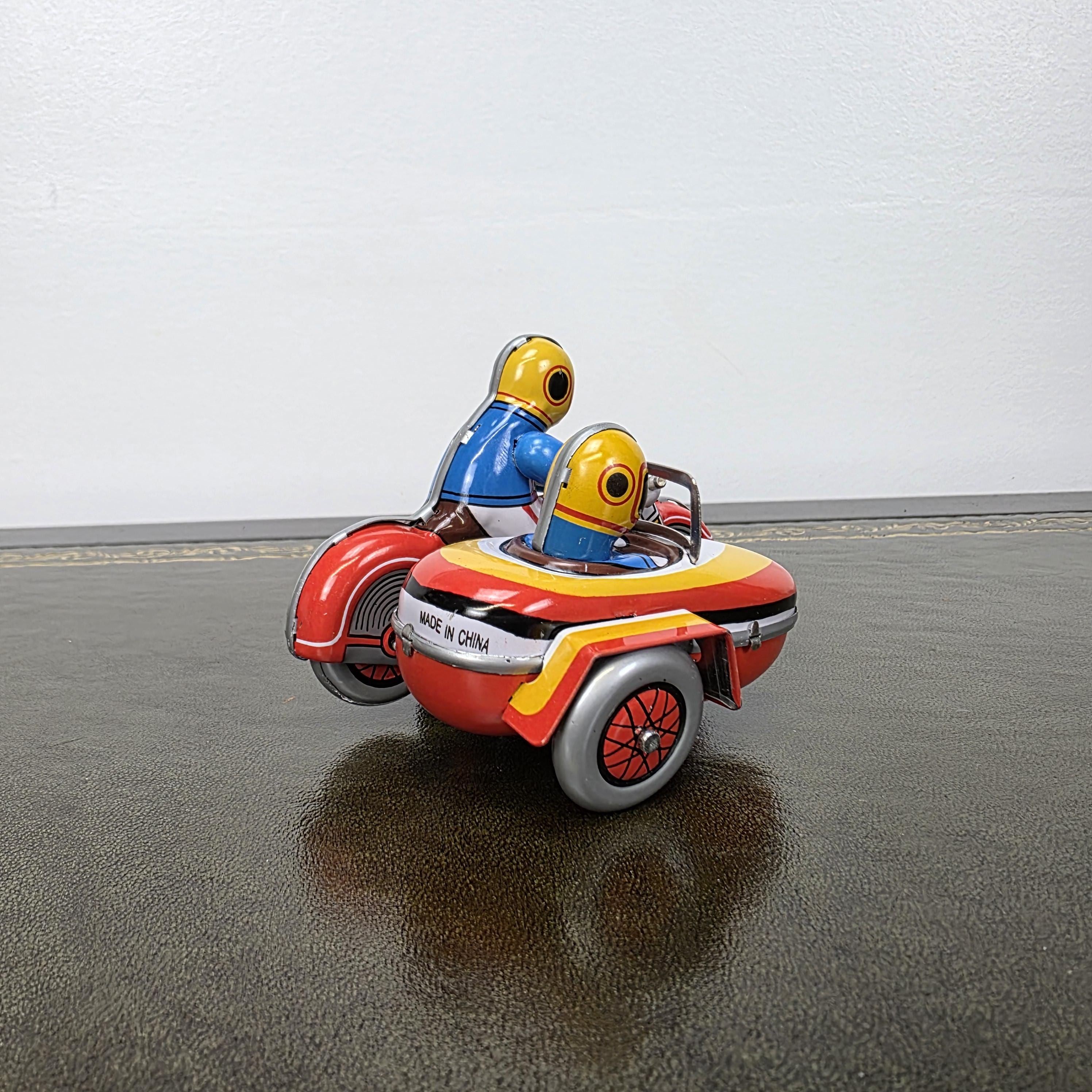 Vintage Wind Up Motorcycle with Sidecar MS281 Tin Toy | Boxed Collectable | China 1980s