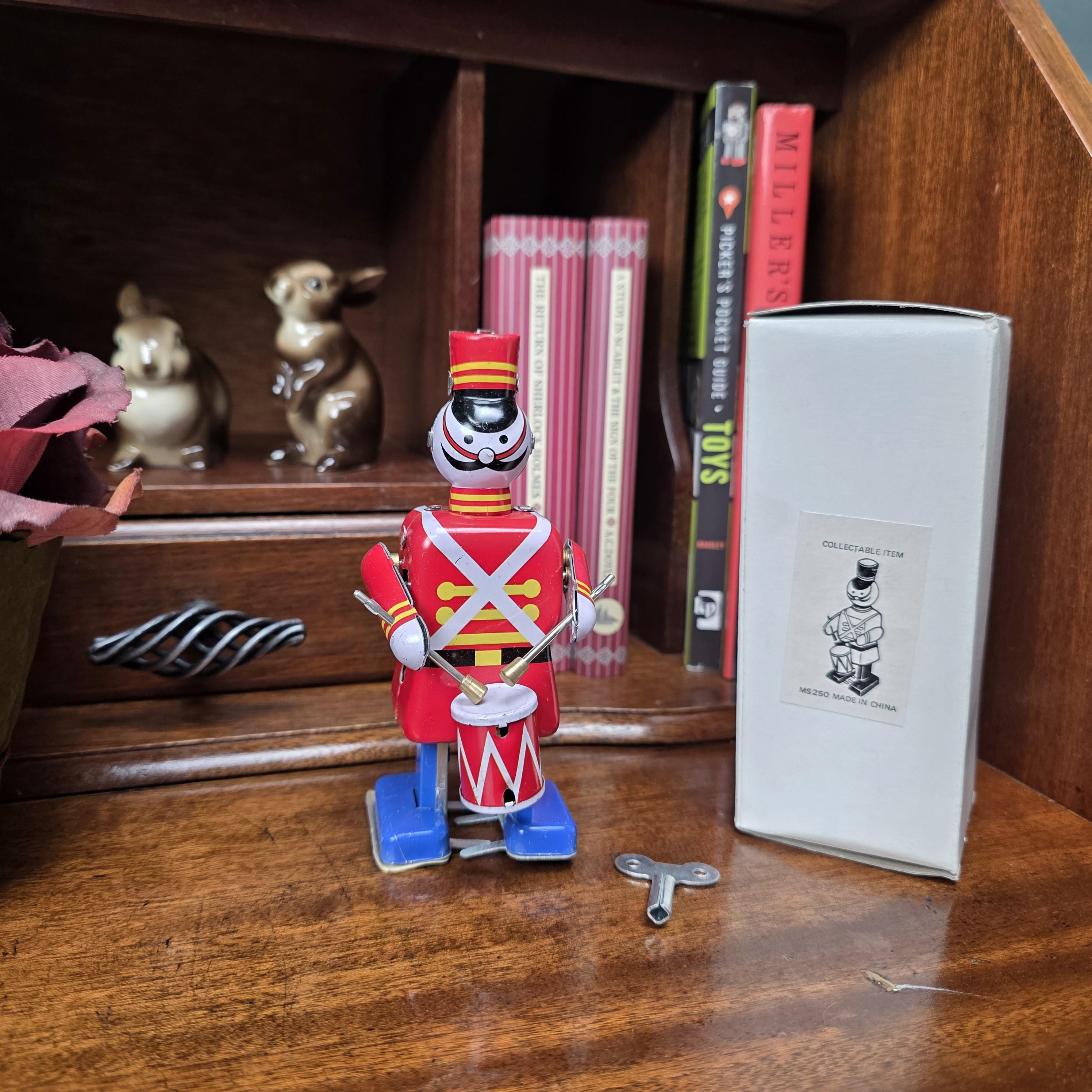 MS 250 Wind Up Robot Drummer Tin Toy | Collectable Mechanical Figure | Boxed Vintage Decor