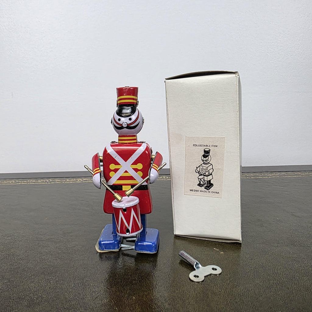 MS 250 Wind Up Robot Drummer Tin Toy | Collectable Mechanical Figure | Boxed Vintage Decor