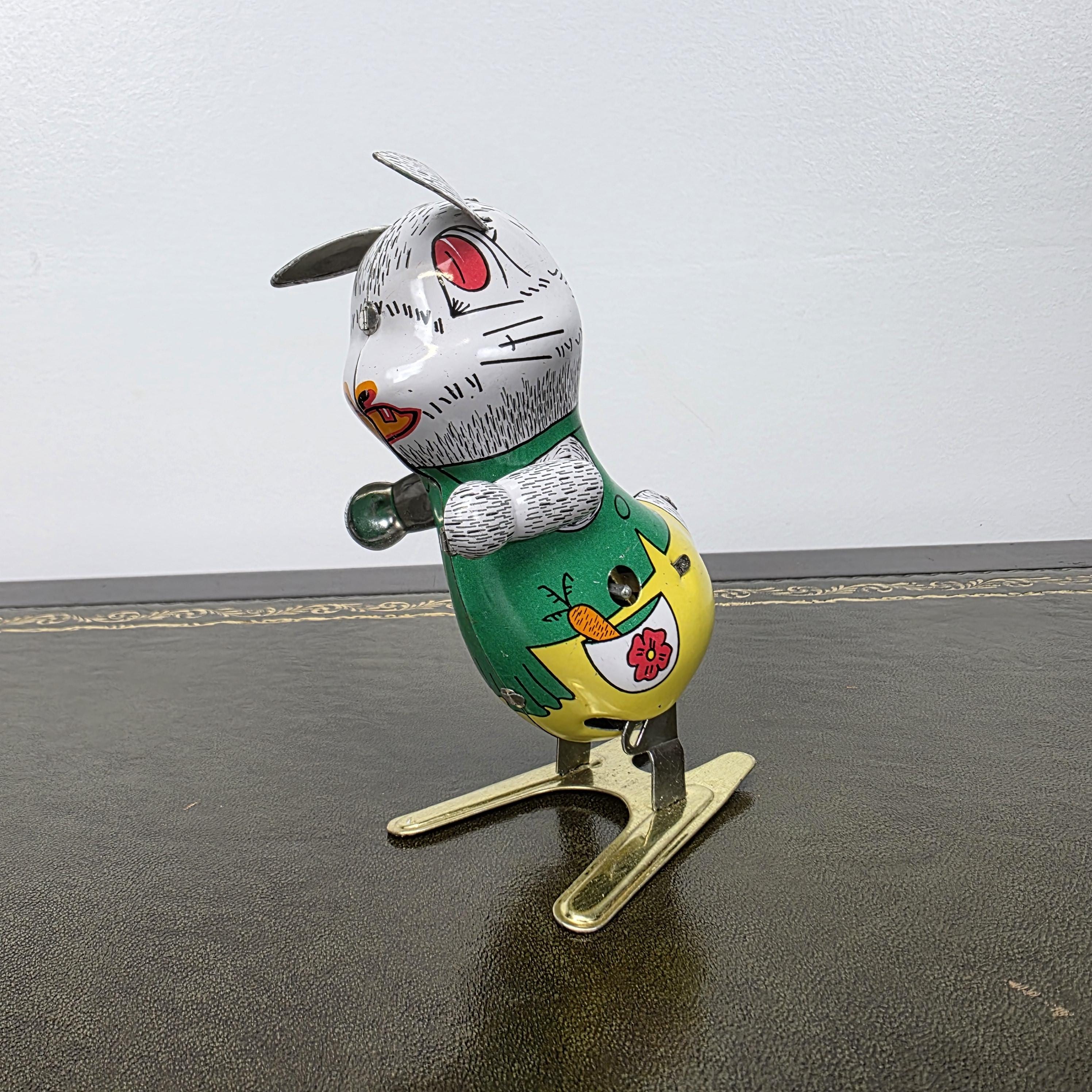 Spring Feet Mechanism| Vintage Wind Up Jumping Rabbit Tin Toy | Boxed Clockwork Collectable