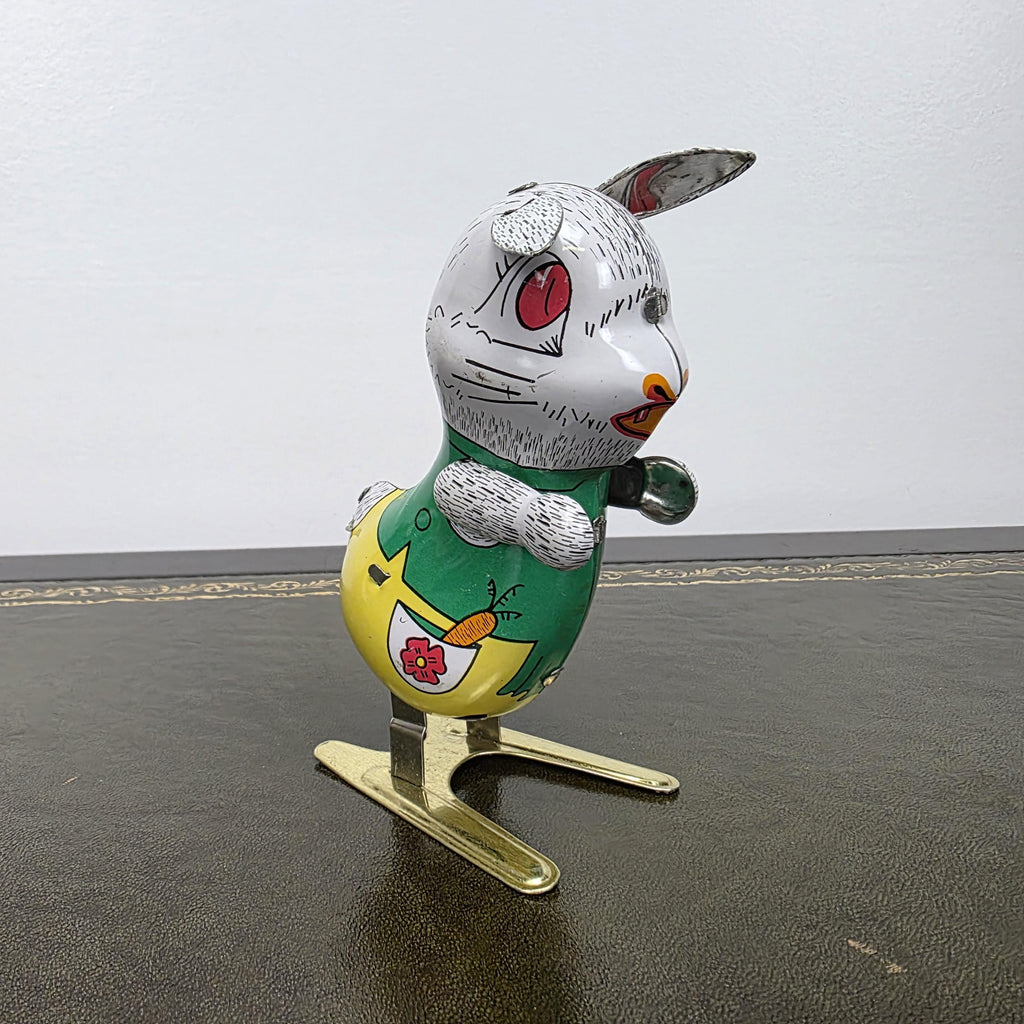 Spring Feet Mechanism| Vintage Wind Up Jumping Rabbit Tin Toy | Boxed Clockwork Collectable