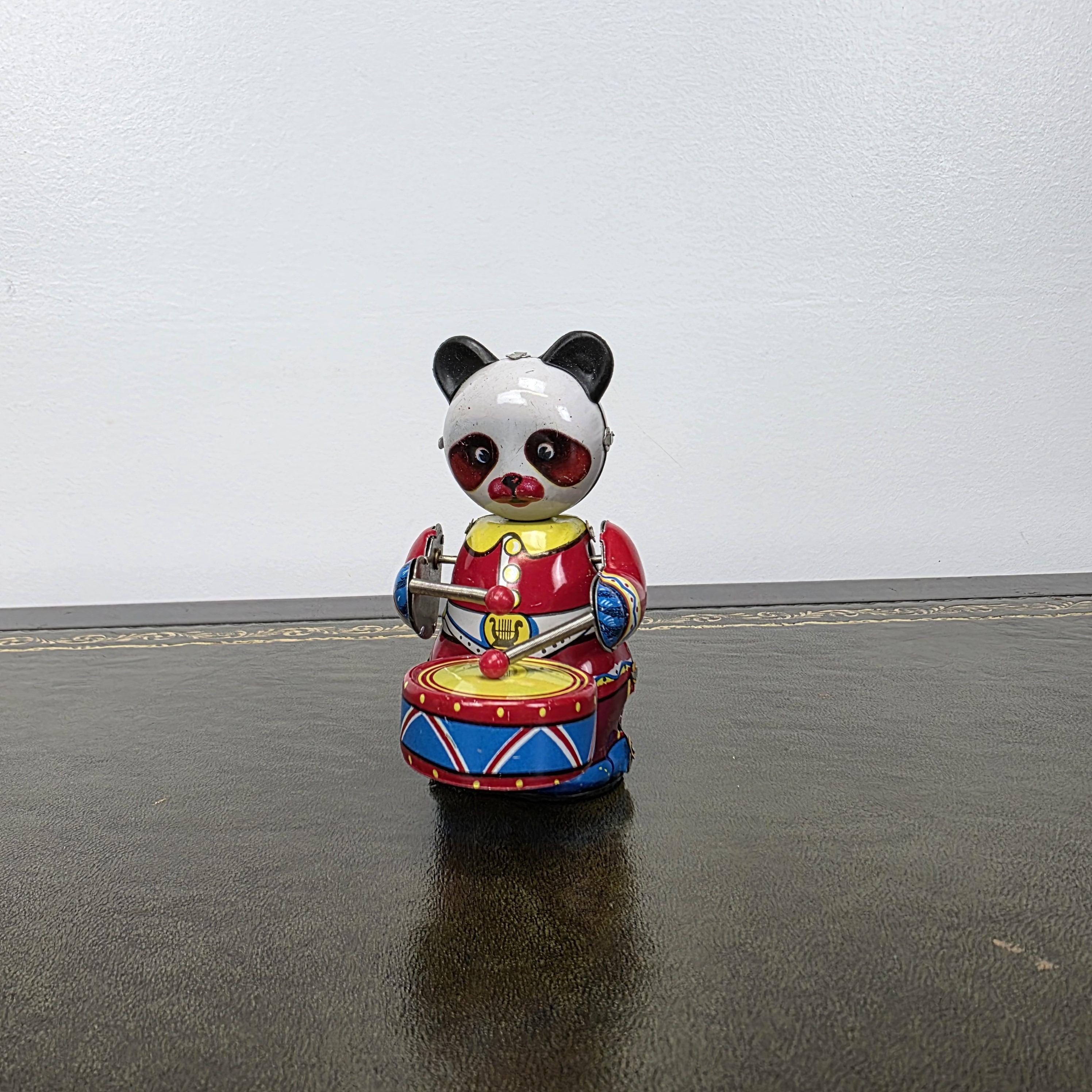 Vintage Panda Drummer Wind Up Tin Toy | Boxed Clockwork Collectable | Clockwork Drumming Action