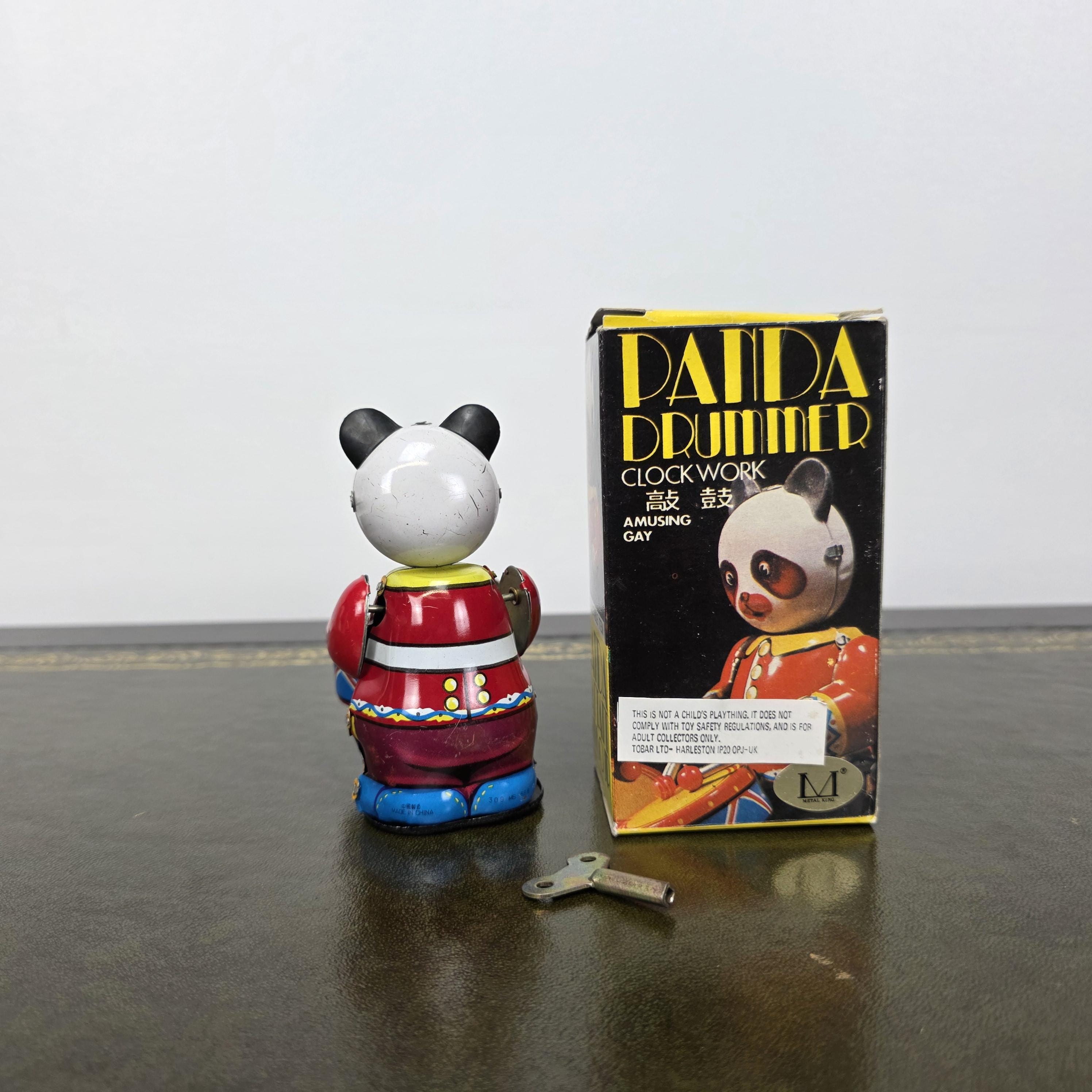 Vintage Panda Drummer Wind Up Tin Toy | Boxed Clockwork Collectable | Clockwork Drumming Action